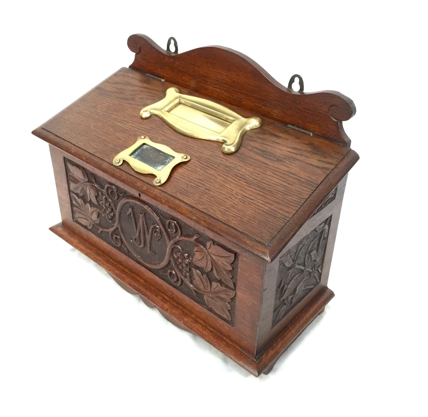 Antique 19th Century Wooden Oak Country House Carved Letter Box / Storage Box