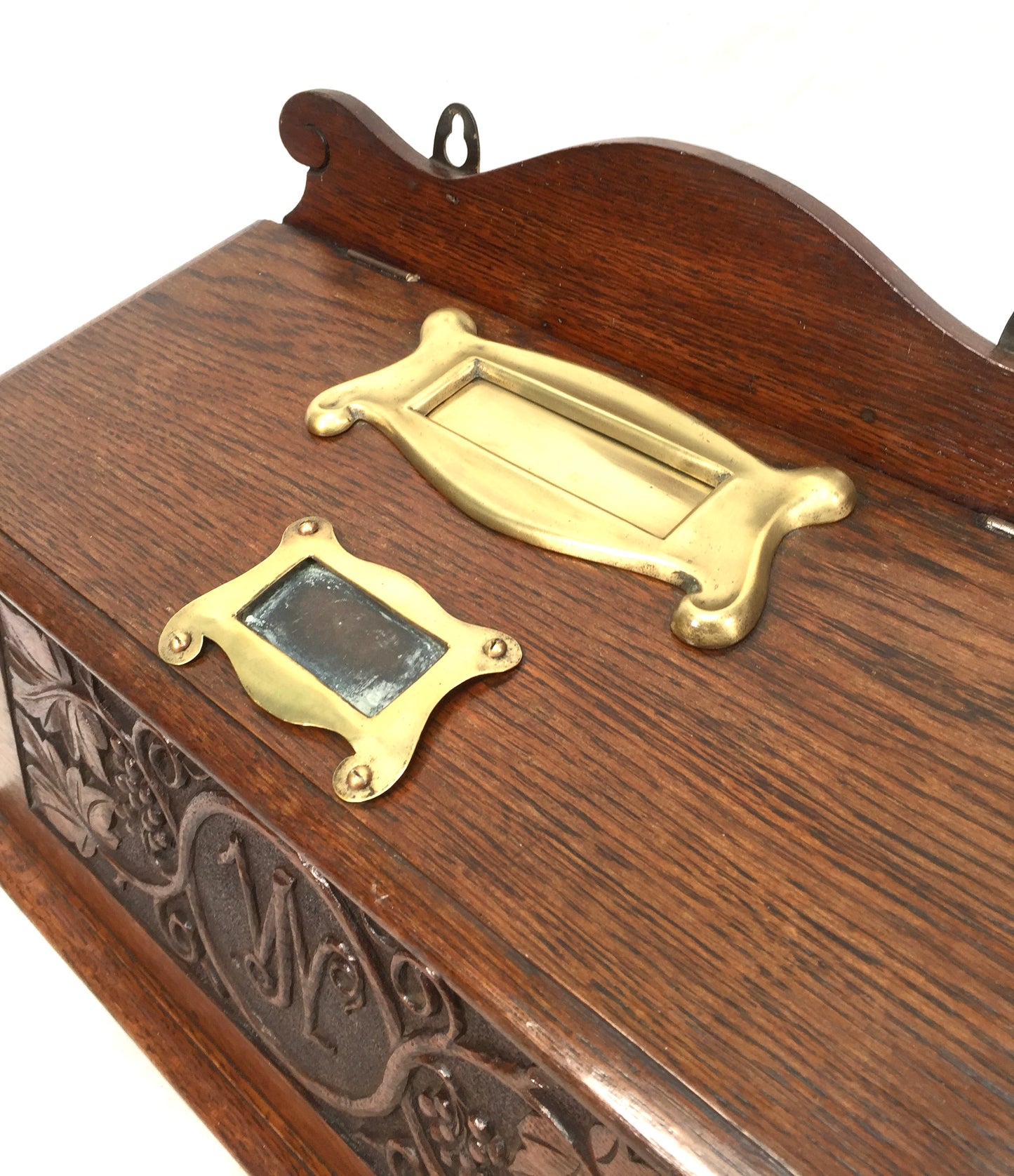 Antique 19th Century Wooden Oak Country House Carved Letter Box / Storage Box