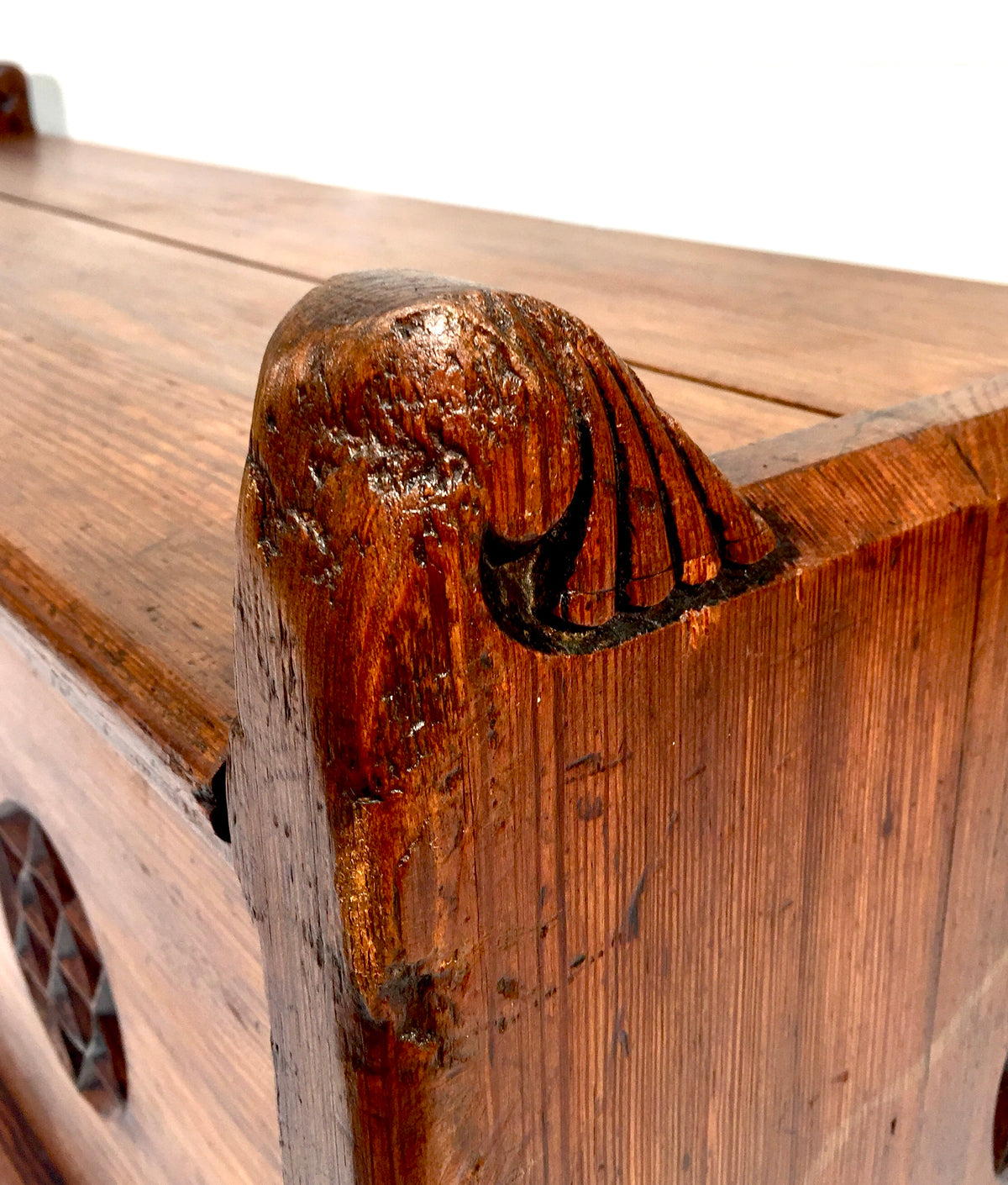 Antique Large Wooden Solid Pitch Pine Entrance Hall Bench With Storage c.1900