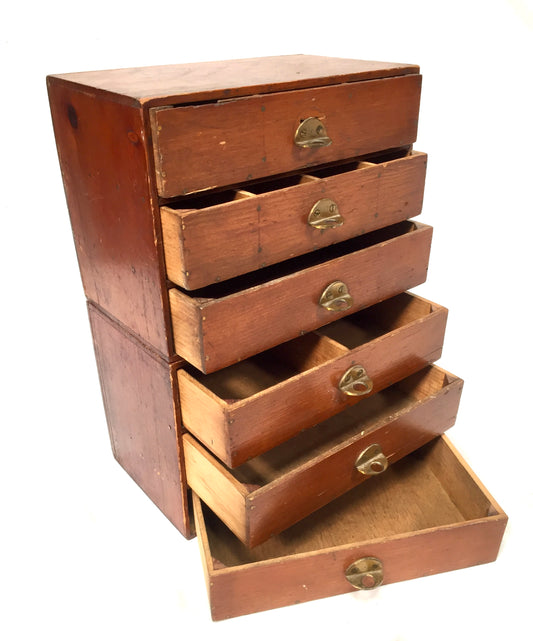 Antique Wooden Tabletop Miniature Storage Drawer Box / Chest Collectors Cabinet