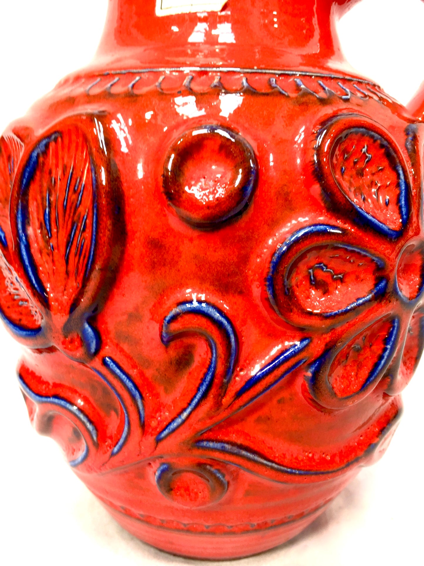 Vintage West German Pottery Fat Vase Bay Factory / Red & Blue / Retro 1970s
