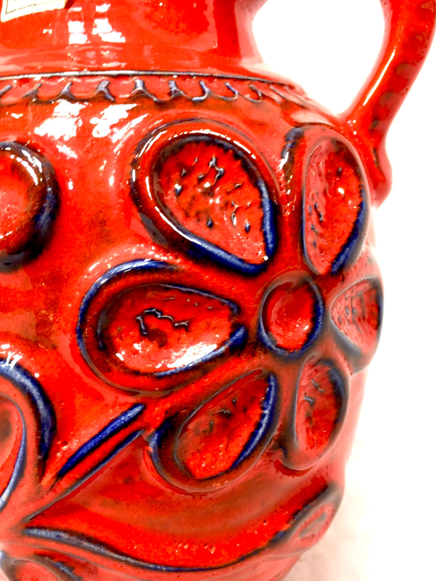 Vintage West German Pottery Fat Vase Bay Factory / Red & Blue / Retro 1970s