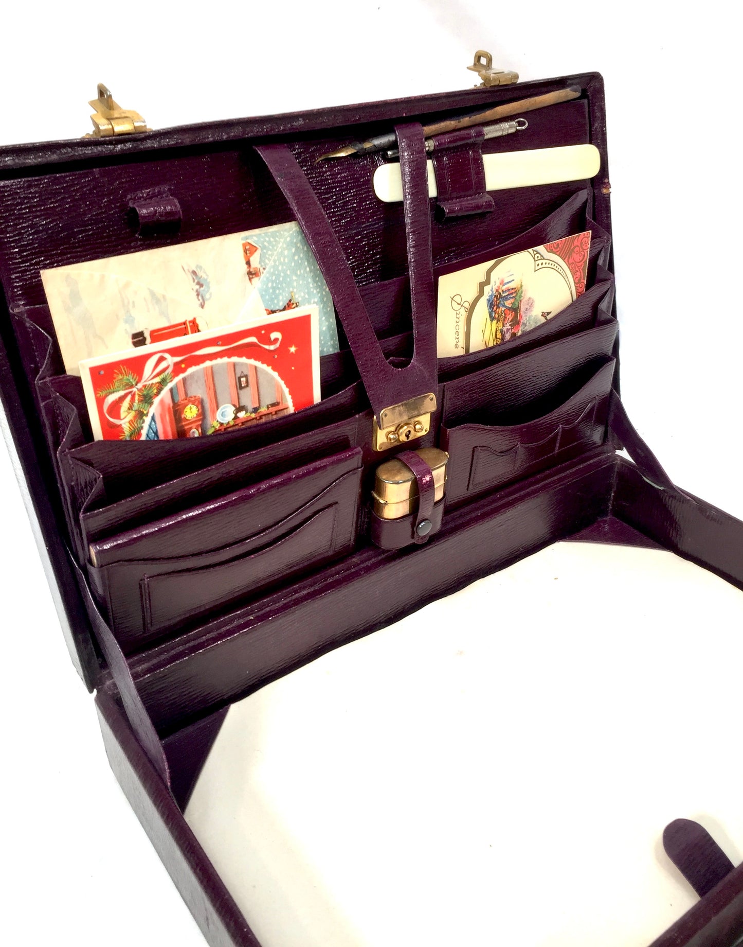 Antique Ladies Leather Travel Writing Box / Briefcase / Bag & Contents c.1930