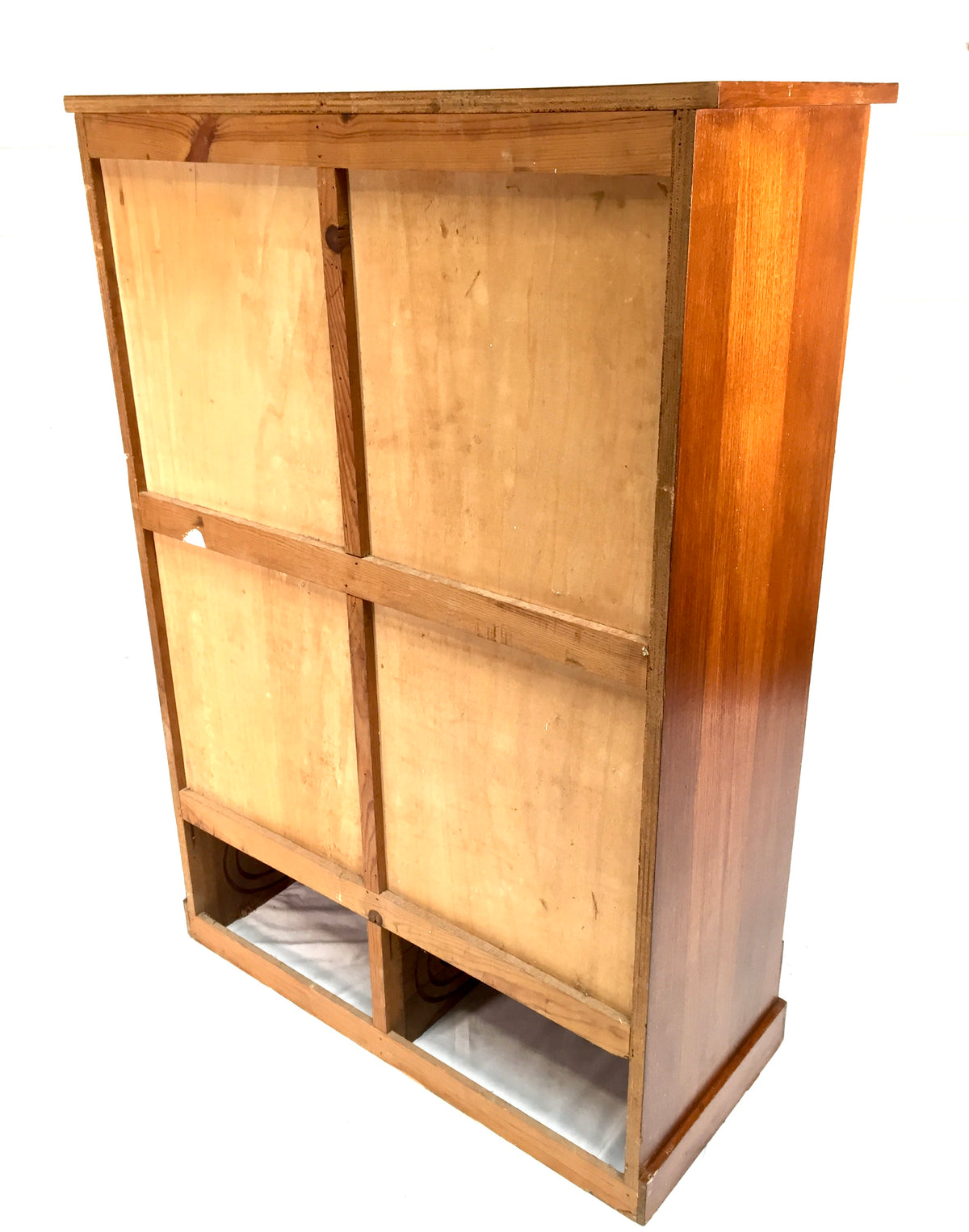 Antique 1950s Wood Oak Double Tambour Fronted Office Paper Filing Cabinet & Key
