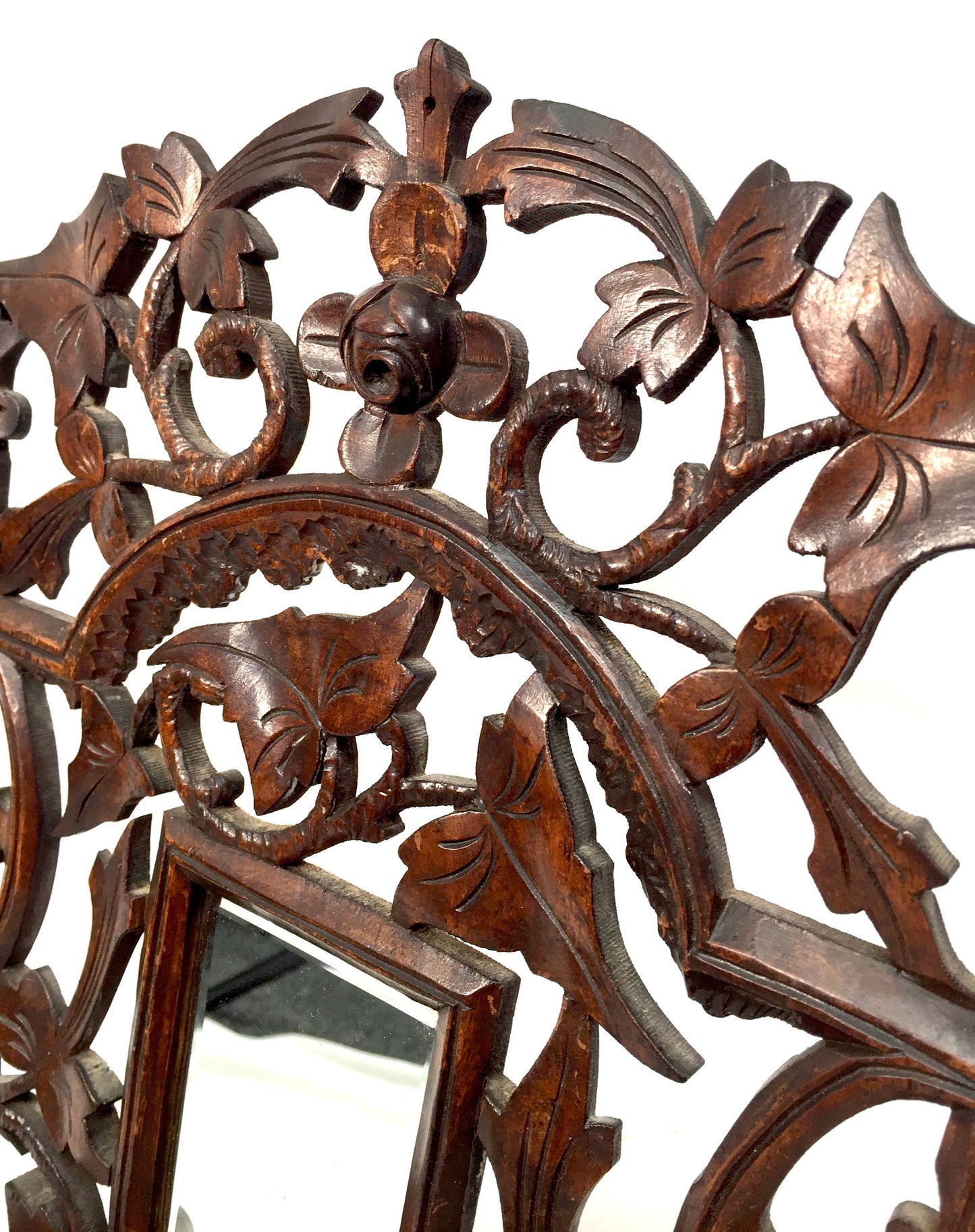 Antique Wall Hanging Carved Black Forest Folding Shelf Mirror Art Nouveau c.1900