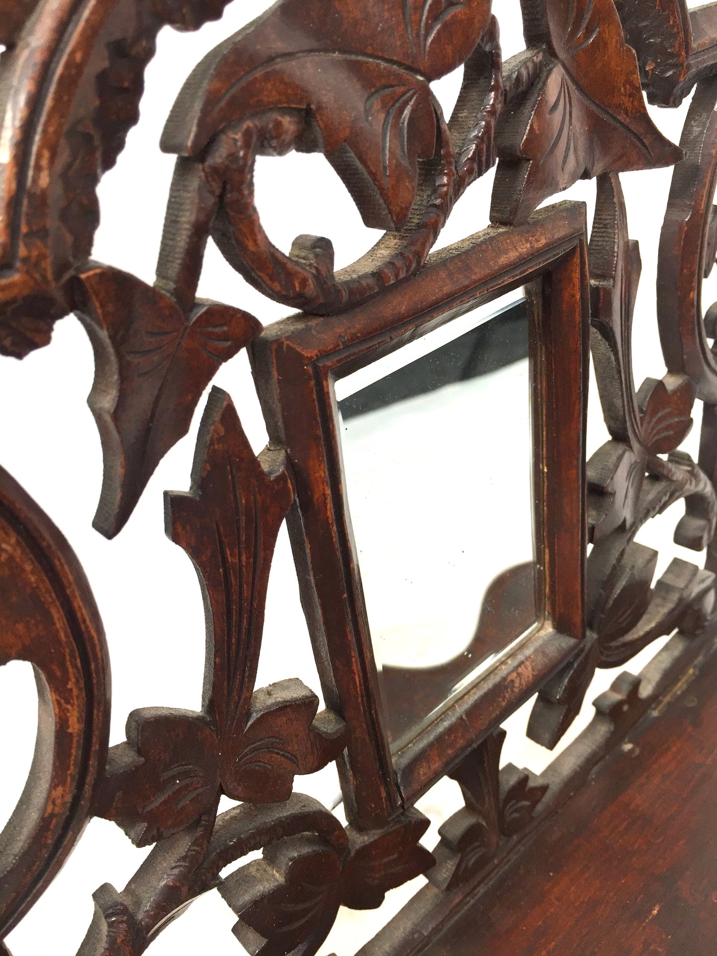Antique Wall Hanging Carved Black Forest Folding Shelf Mirror Art Nouveau c.1900