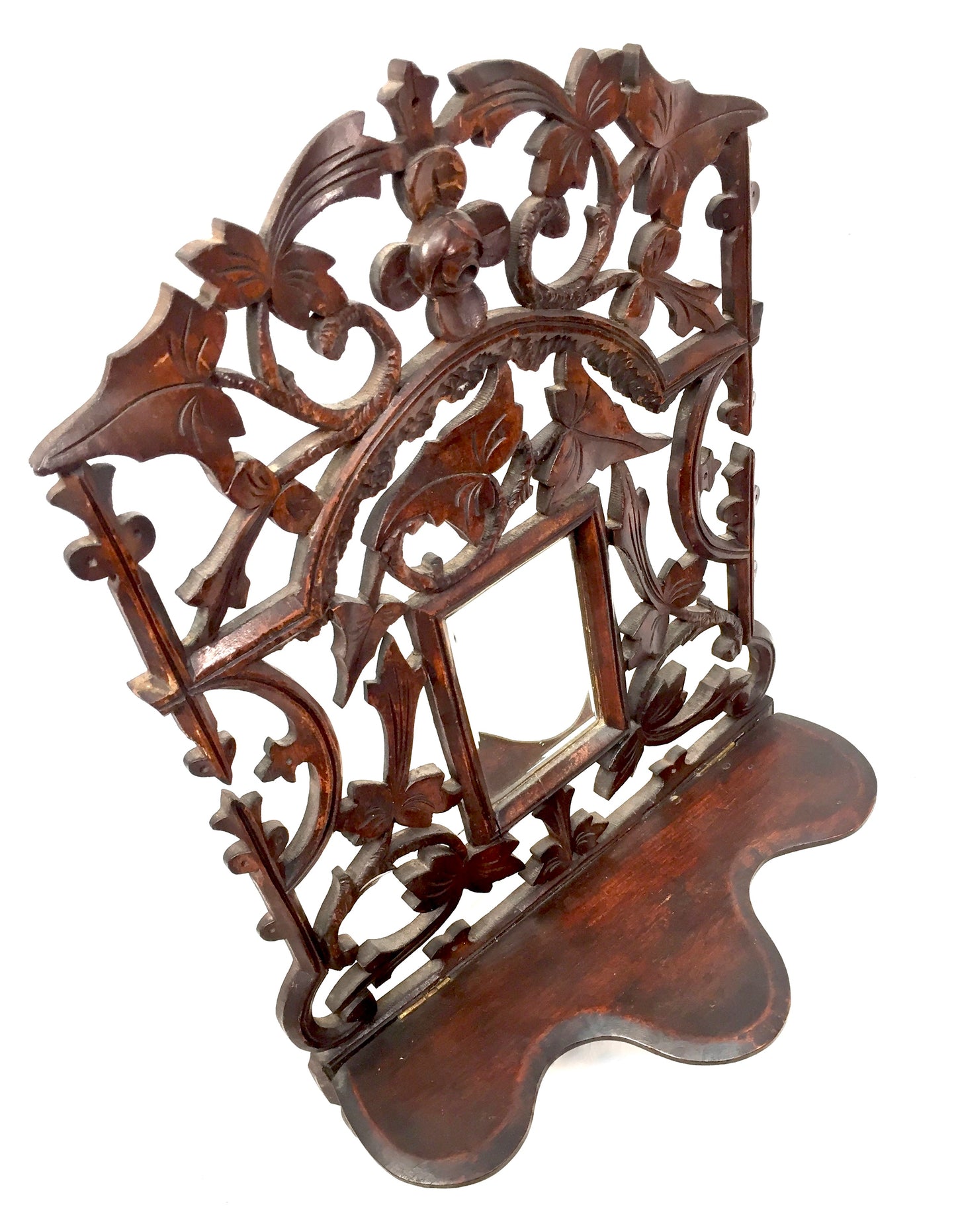 Antique Wall Hanging Carved Black Forest Folding Shelf Mirror Art Nouveau c.1900