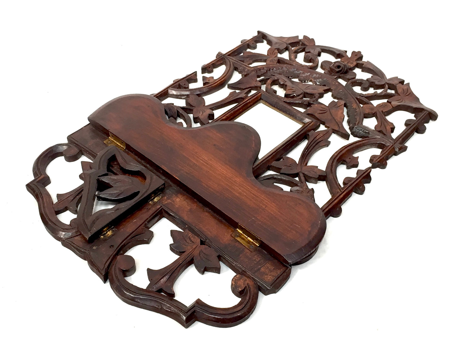 Antique Wall Hanging Carved Black Forest Folding Shelf Mirror Art Nouveau c.1900
