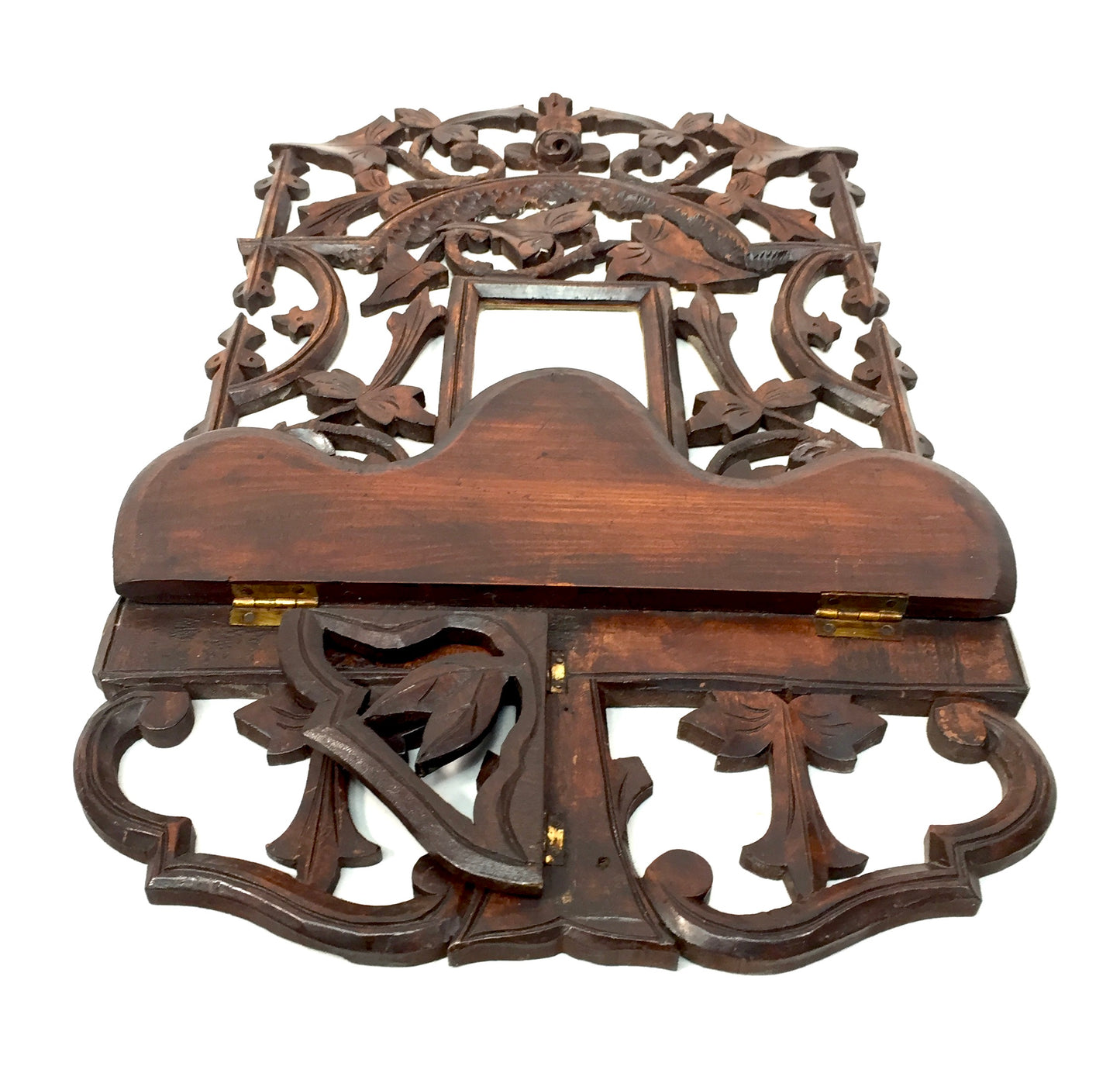 Antique Wall Hanging Carved Black Forest Folding Shelf Mirror Art Nouveau c.1900