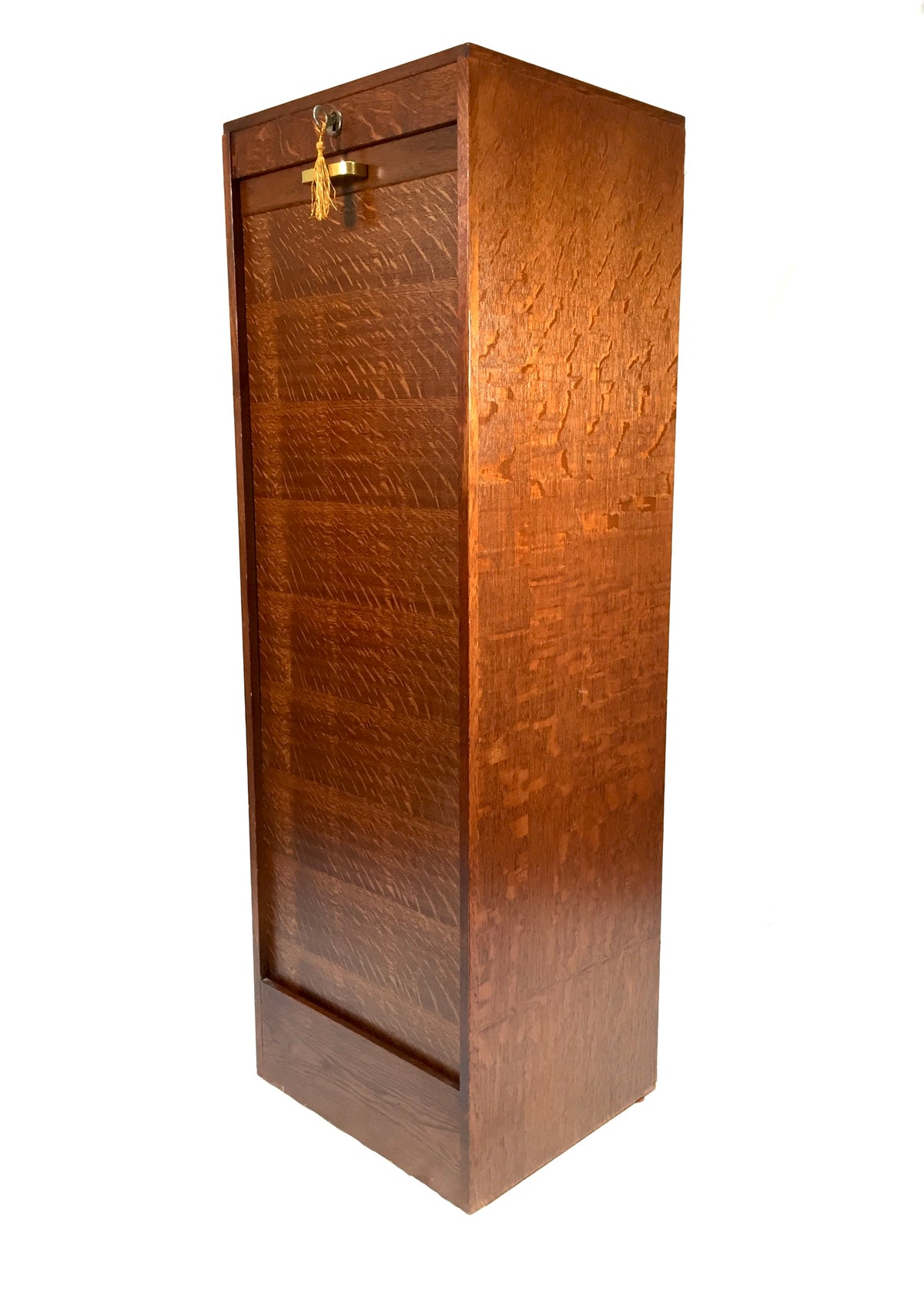 Antique Wooden Oak Tambour Fronted Office Paper Filing Cabinet Drawers with Key