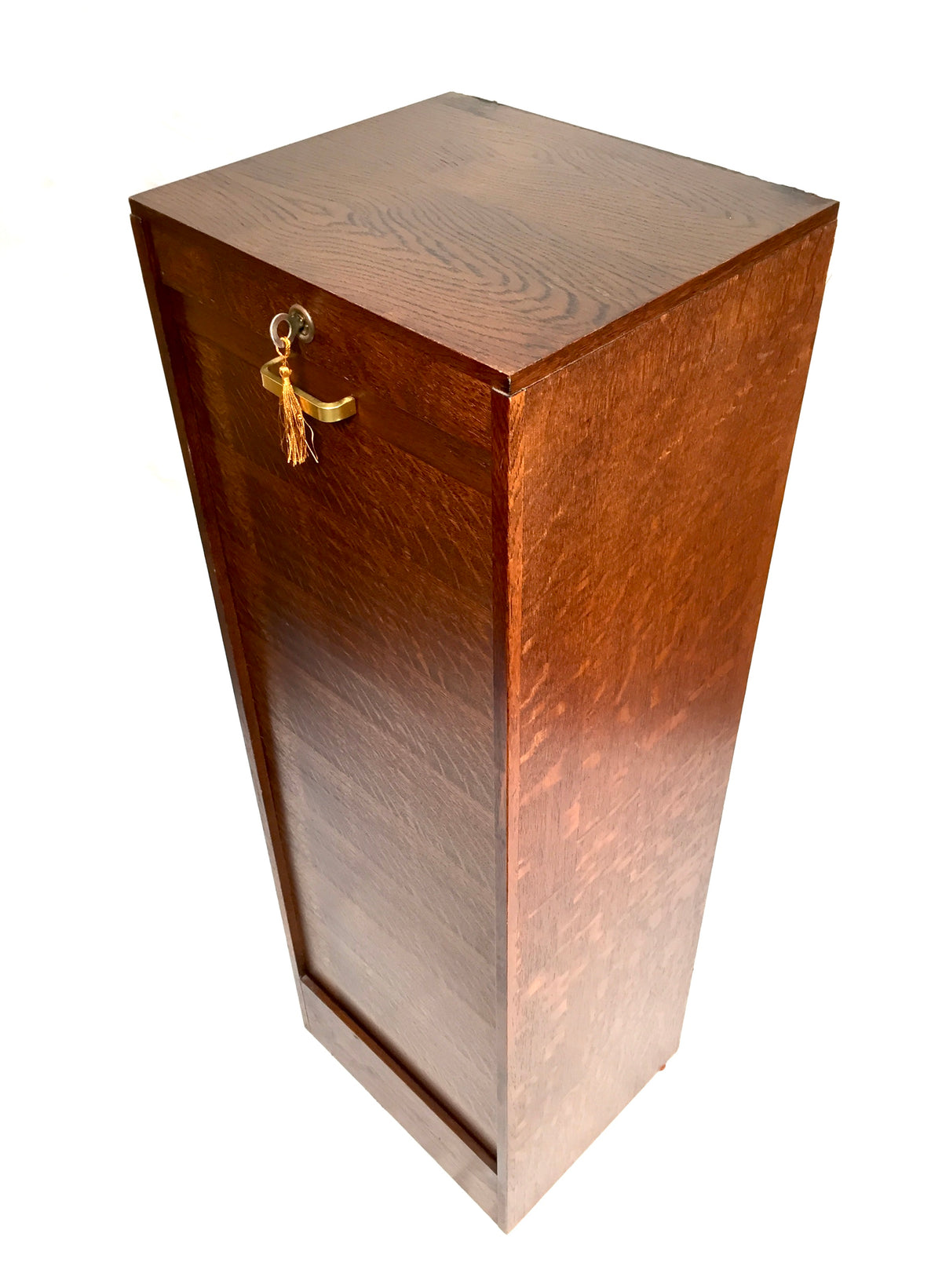Antique Wooden Oak Tambour Fronted Office Paper Filing Cabinet Drawers with Key