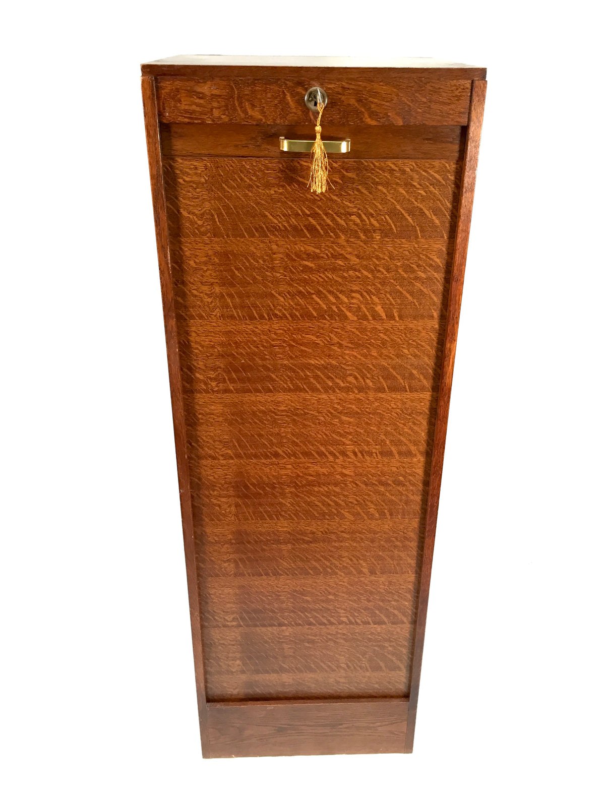 Antique Wooden Oak Tambour Fronted Office Paper Filing Cabinet Drawers with Key
