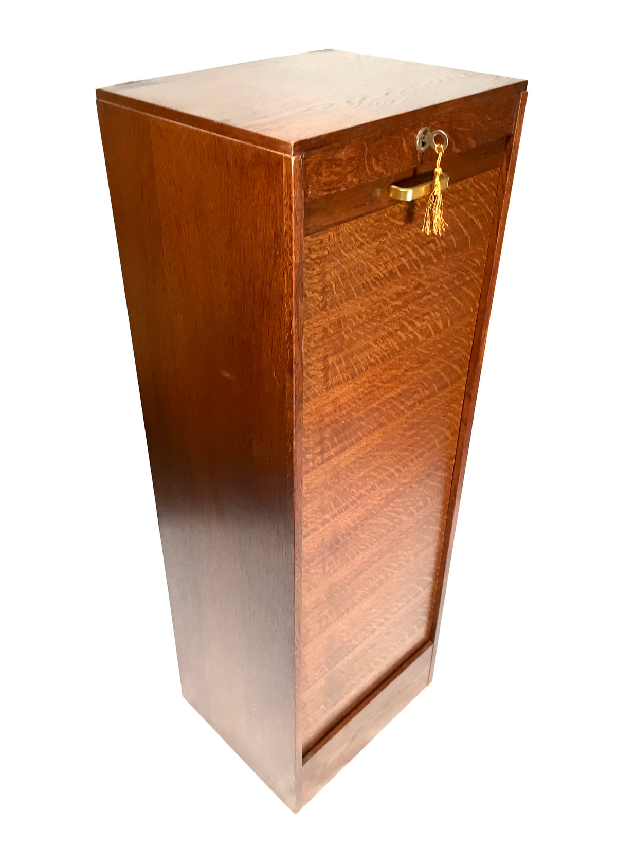 Antique Wooden Oak Tambour Fronted Office Paper Filing Cabinet Drawers with Key