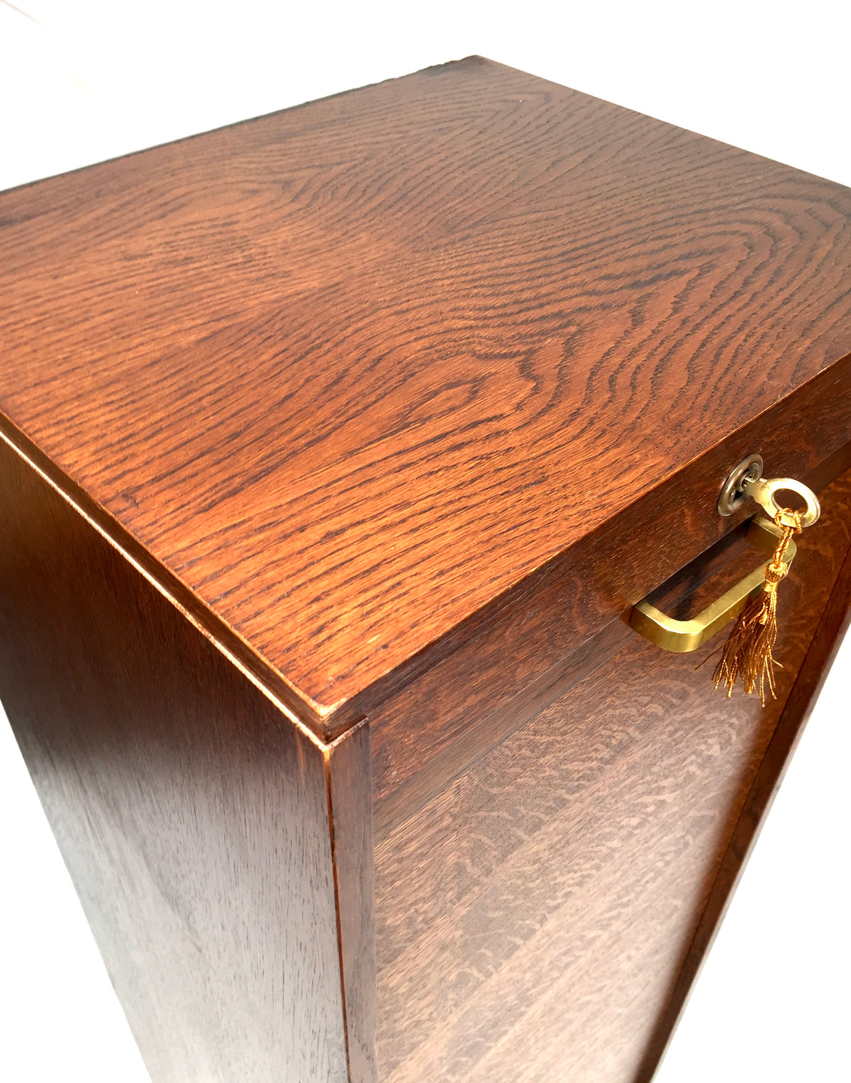 Antique Wooden Oak Tambour Fronted Office Paper Filing Cabinet Drawers with Key