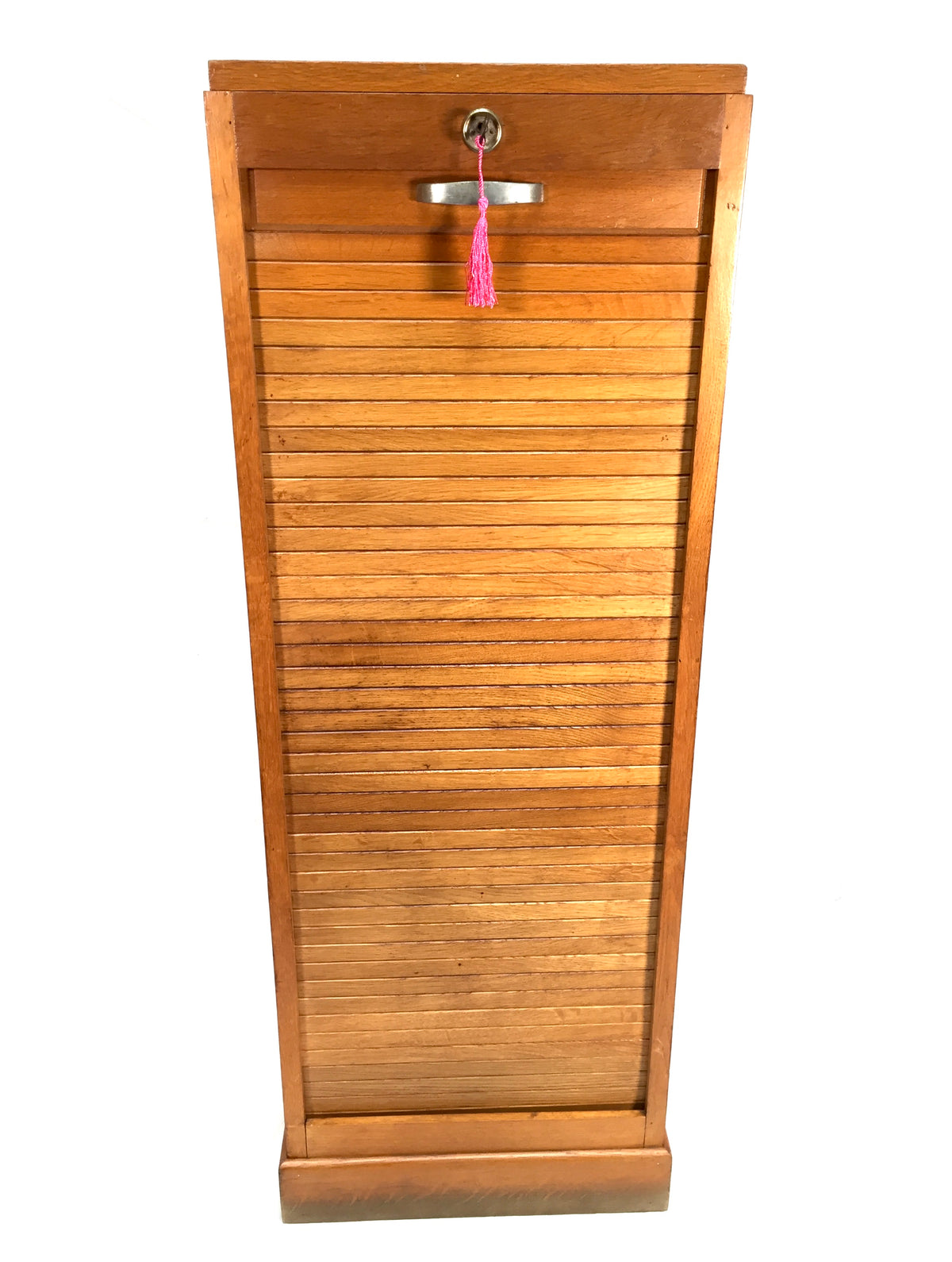 Antique Wooden Oak Tambour Fronted Office Paper Filing Cabinet Drawers with Key