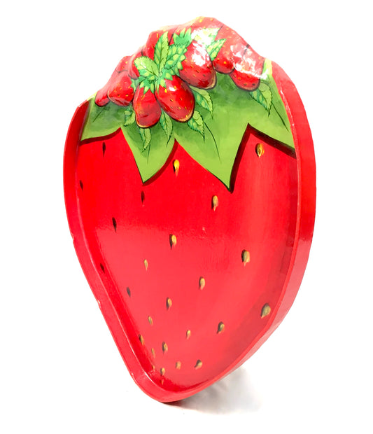 Vintage Paper Mâché Hand Painted Strawberry & Cream Food  & Drink Serving Tray