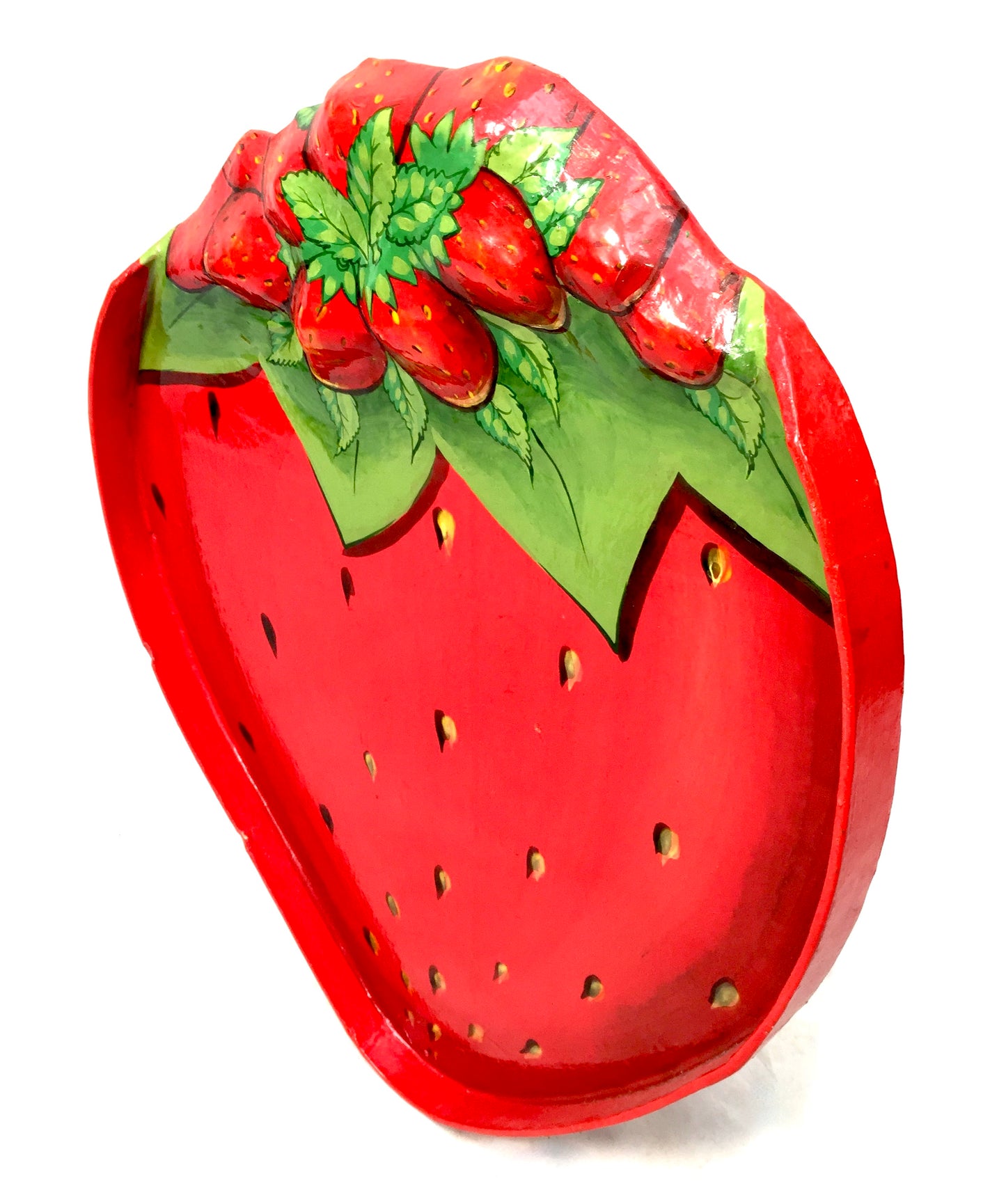 Vintage Paper Mâché Hand Painted Strawberry & Cream Food  & Drink Serving Tray