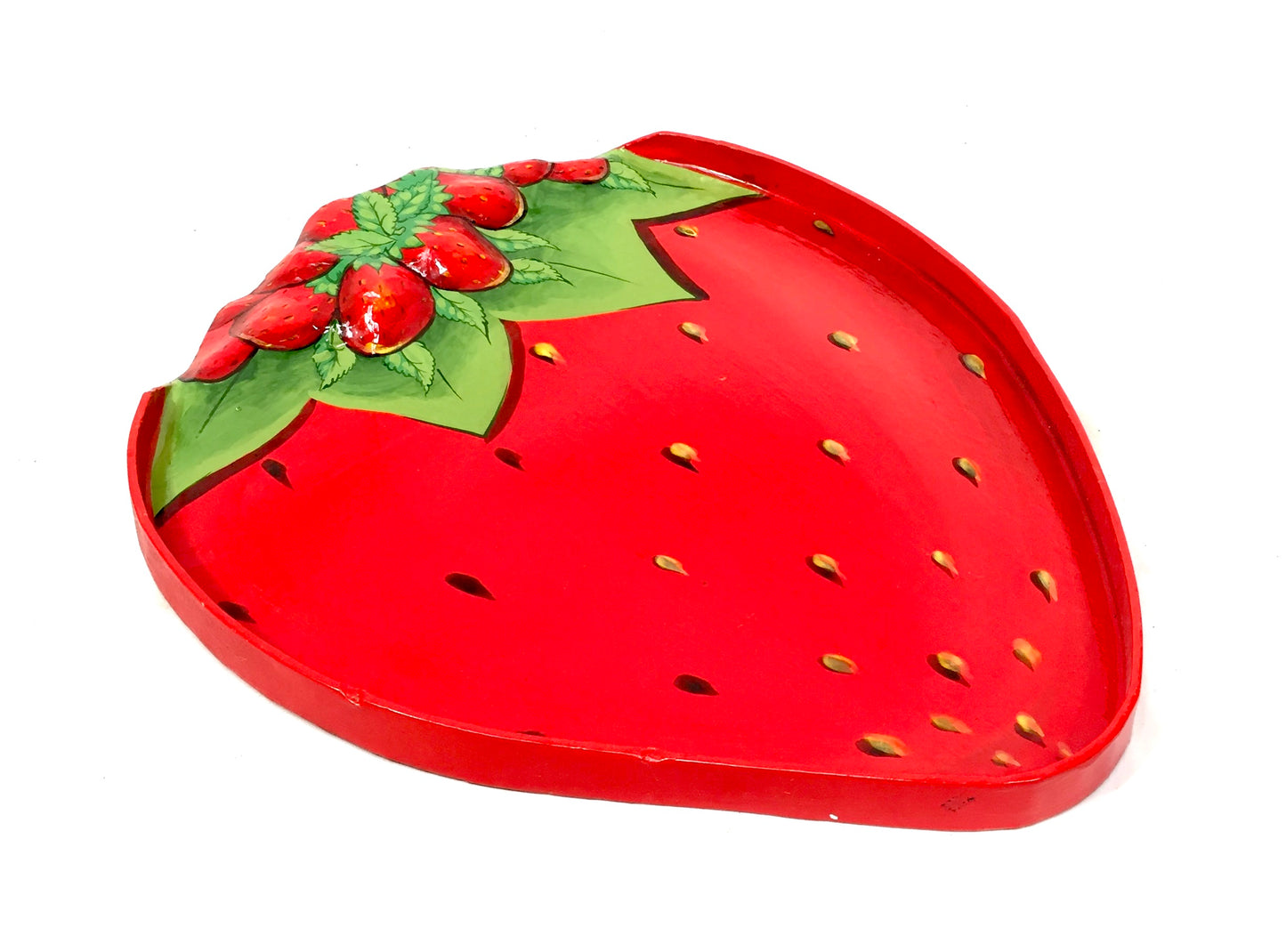 Vintage Paper Mâché Hand Painted Strawberry & Cream Food  & Drink Serving Tray