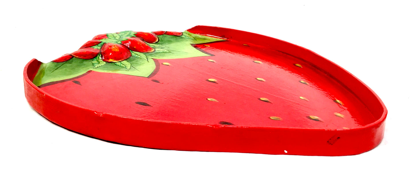 Vintage Paper Mâché Hand Painted Strawberry & Cream Food  & Drink Serving Tray