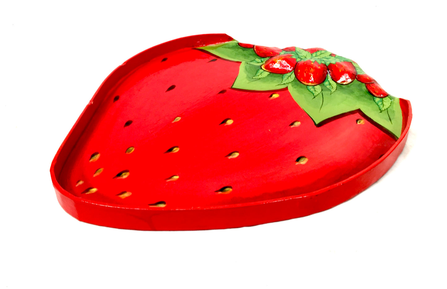 Vintage Paper Mâché Hand Painted Strawberry & Cream Food  & Drink Serving Tray