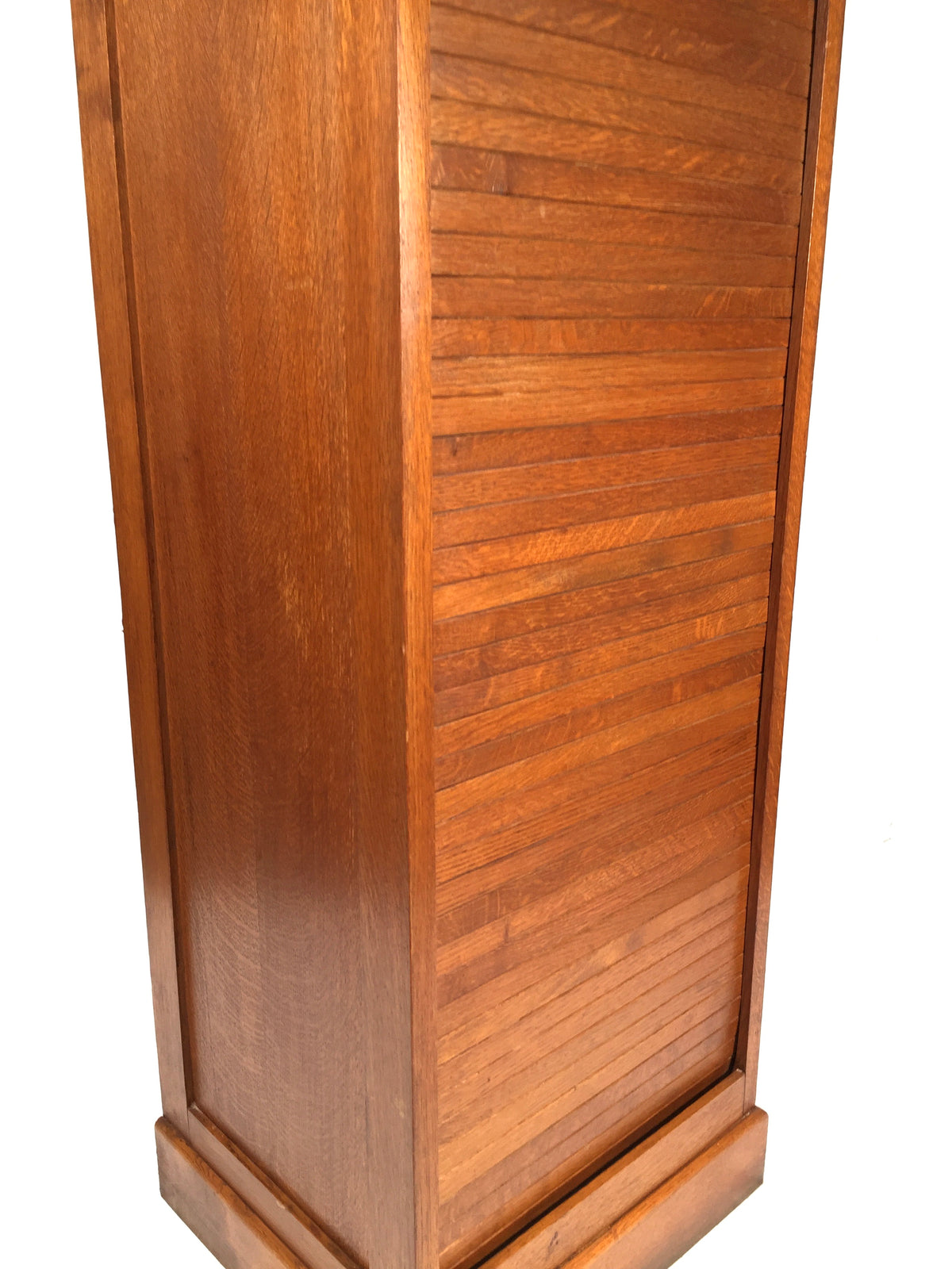 Antique Wooden Oak Tambour Fronted Office Paper Filing Cabinet Drawers with Key