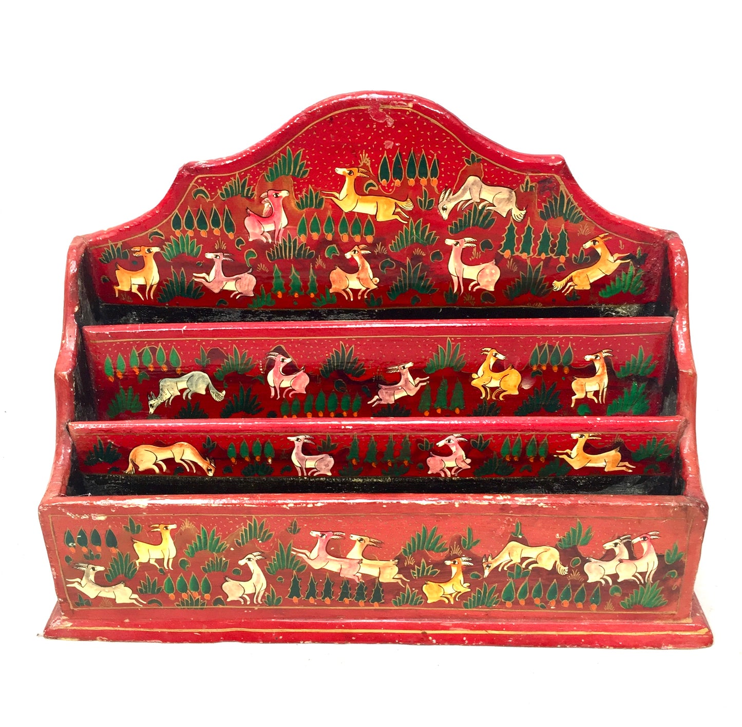 Vintage Hand Painted Wooden & Papier-mâché Letter Rack / Stationery Organiser