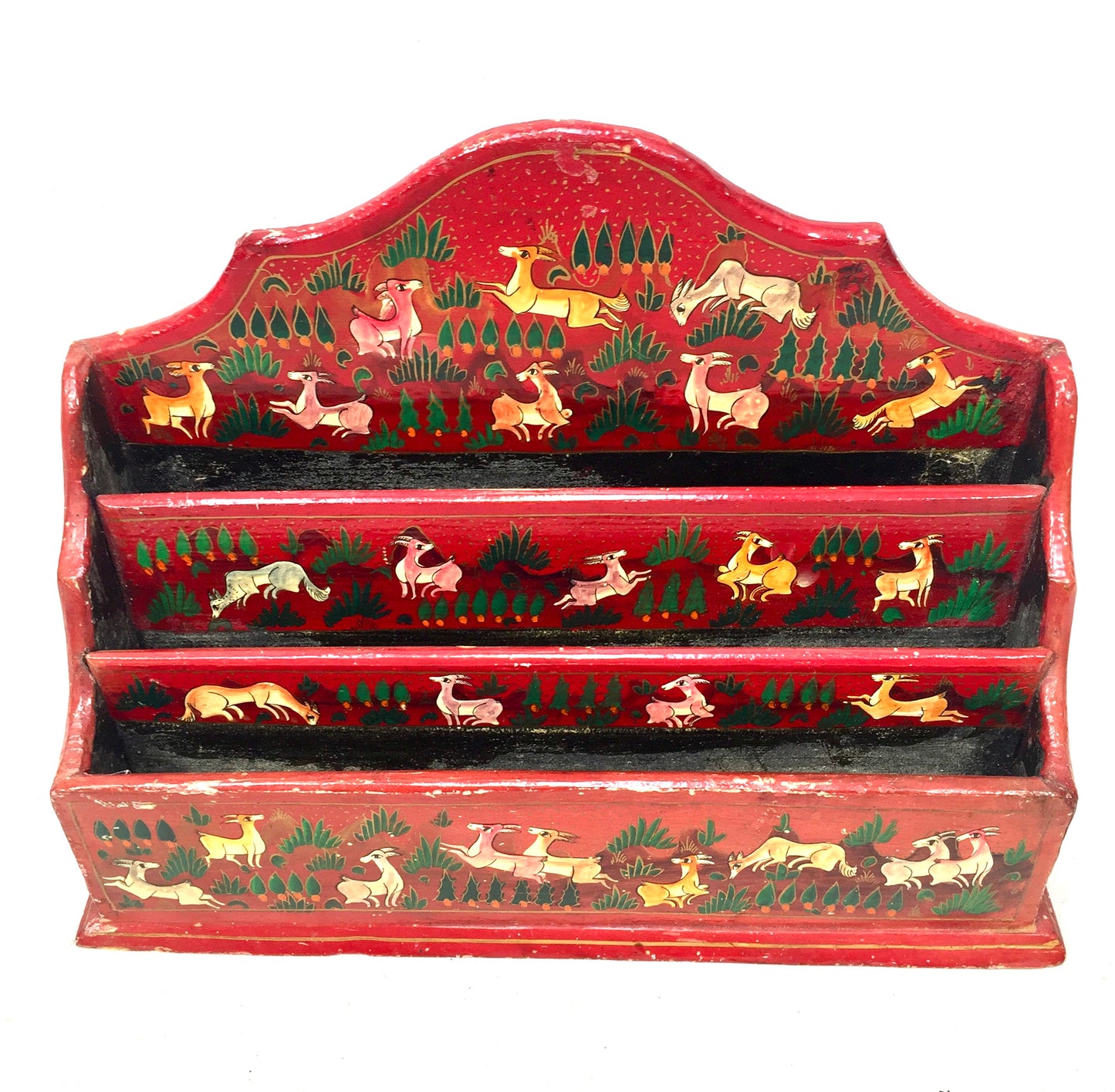 Vintage Hand Painted Wooden & Papier-mâché Letter Rack / Stationery Organiser