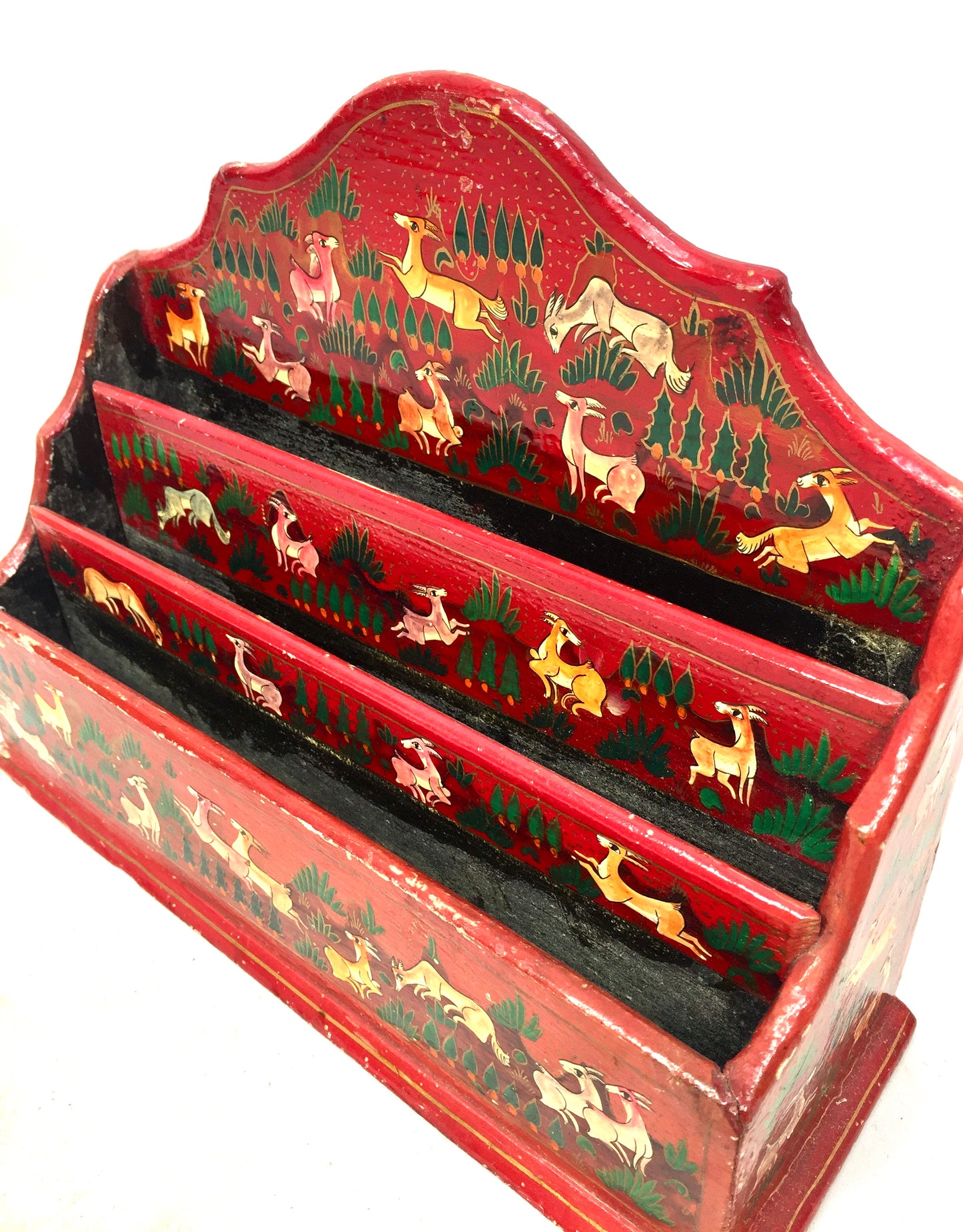 Vintage Hand Painted Wooden & Papier-mâché Letter Rack / Stationery Organiser