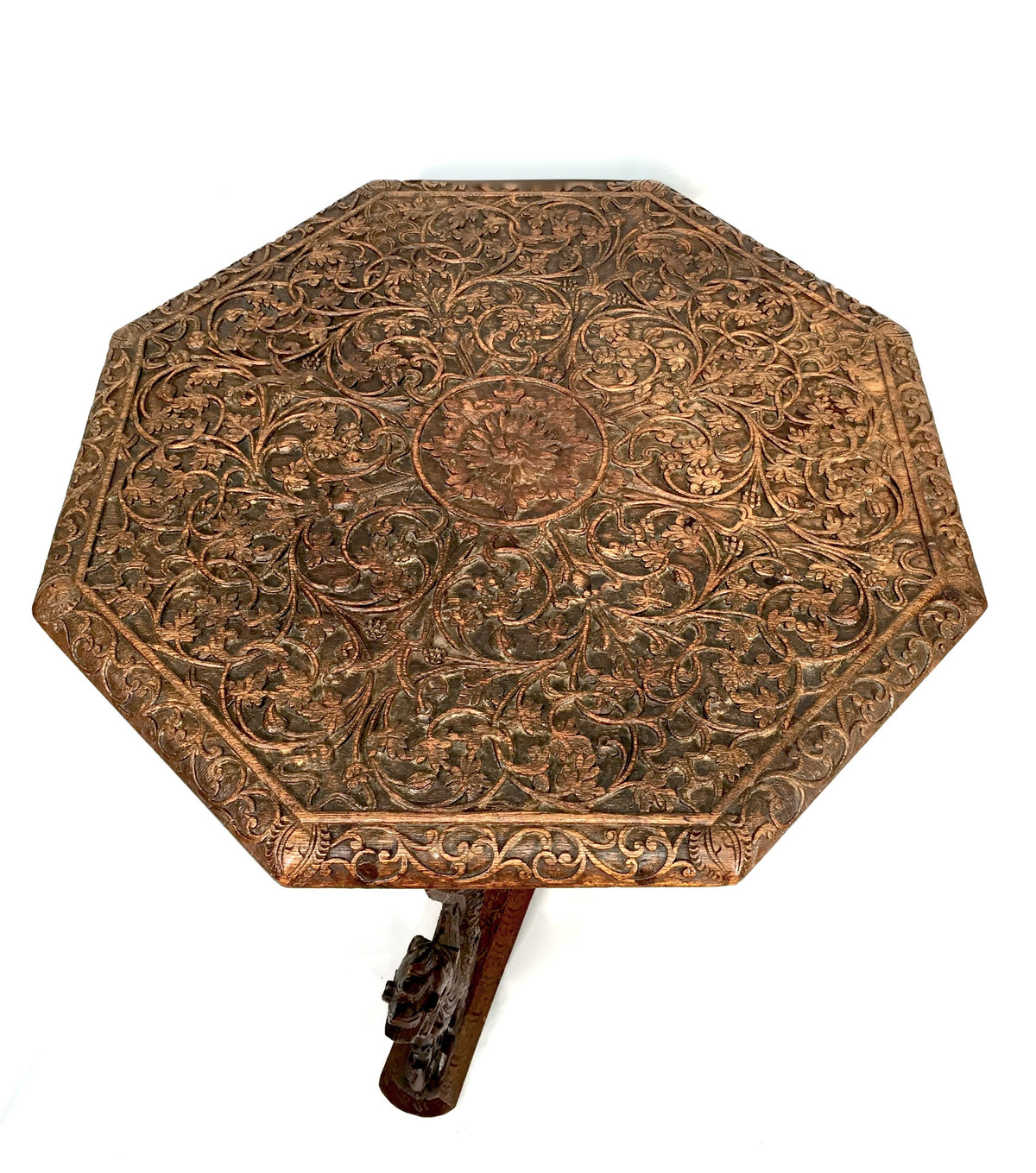 Antique 19th Century Burmese Carved Wooden Dragon & Serpent Octagonal Side Table