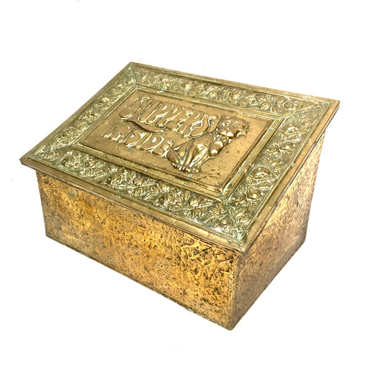 Antique Brass Bonzo Dog Slipper Box Fireside Storage Container Original c.1920