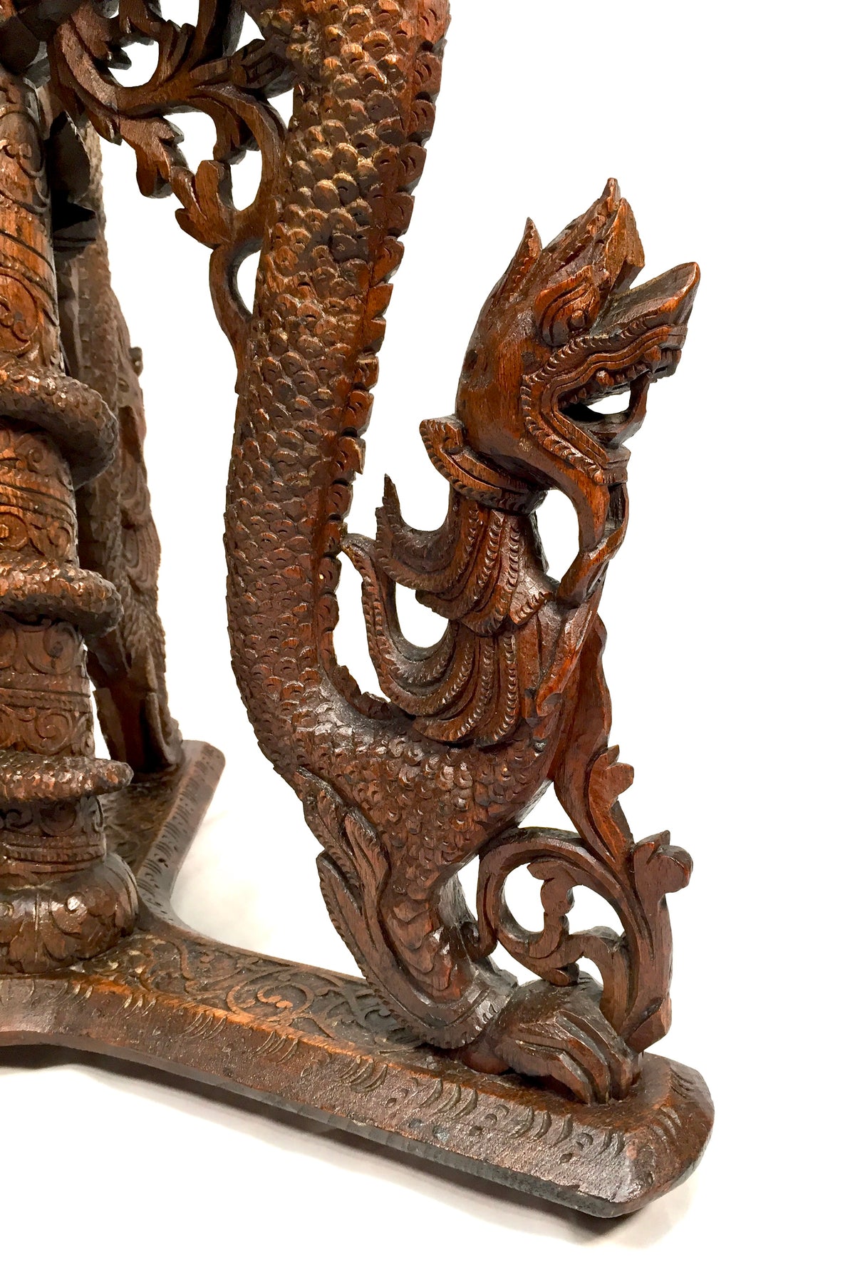 Antique 19th Century Burmese Carved Wooden Dragon & Serpent Octagonal Side Table