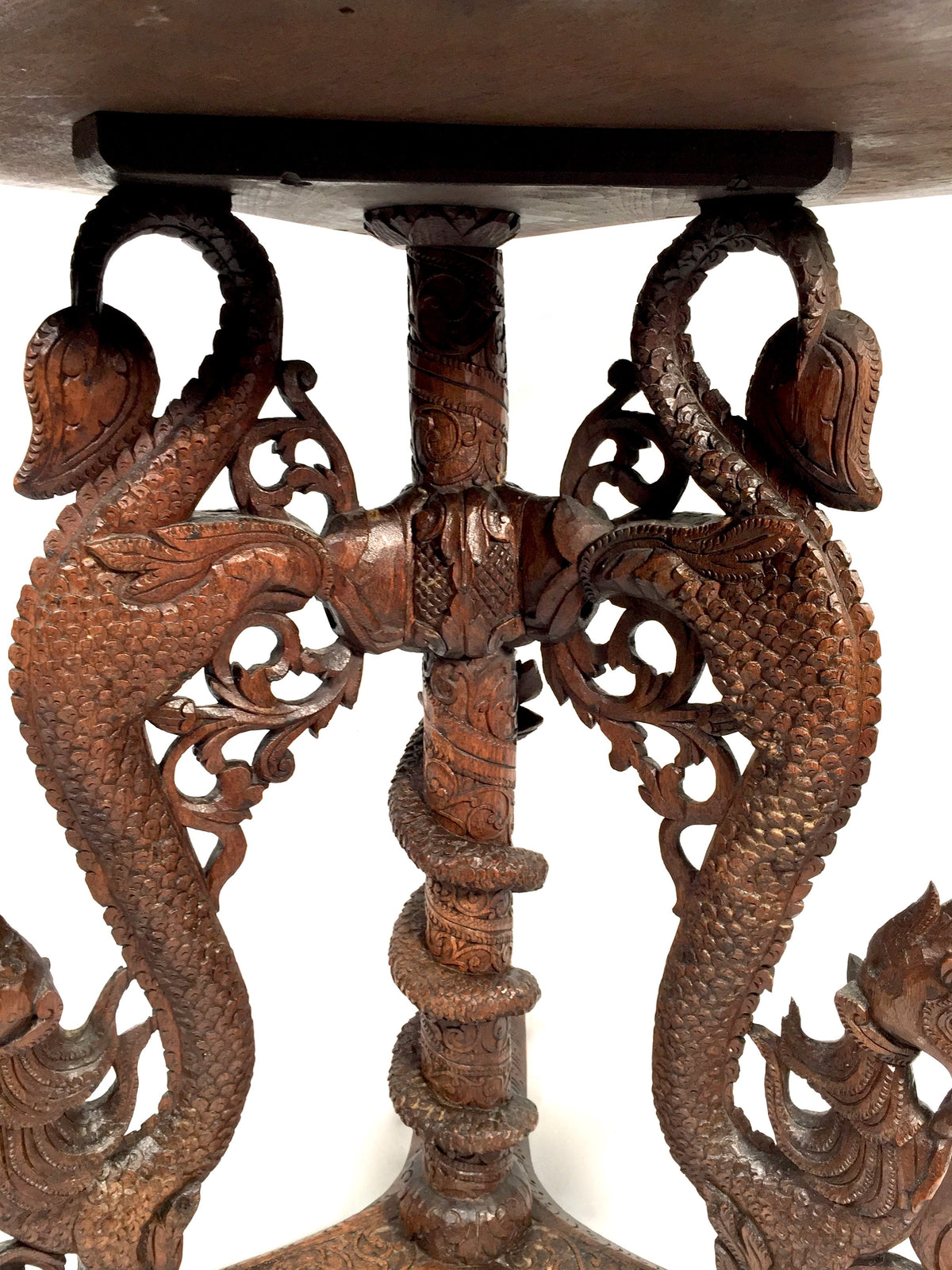 Antique 19th Century Burmese Carved Wooden Dragon & Serpent Octagonal Side Table