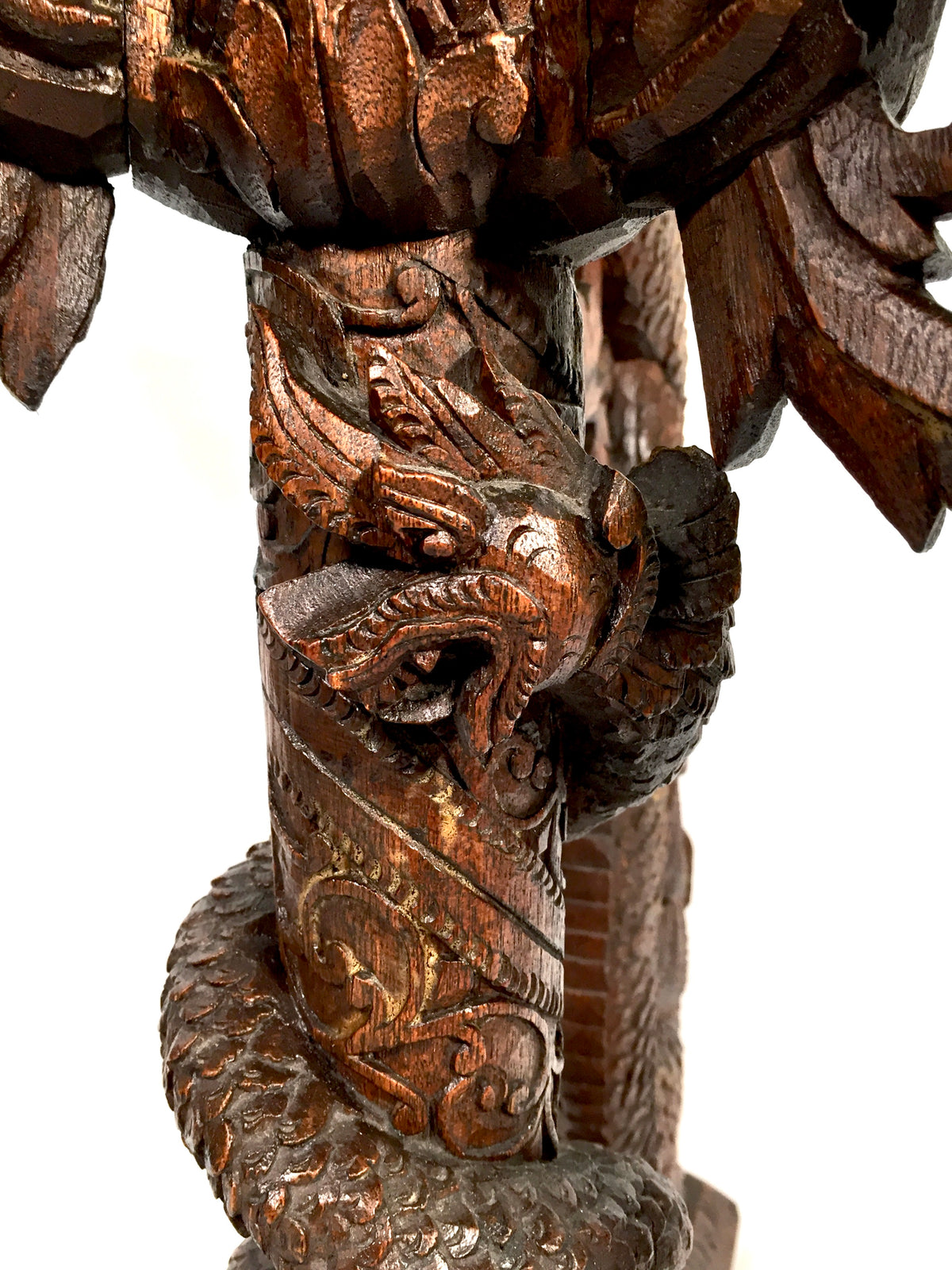 Antique 19th Century Burmese Carved Wooden Dragon & Serpent Octagonal Side Table