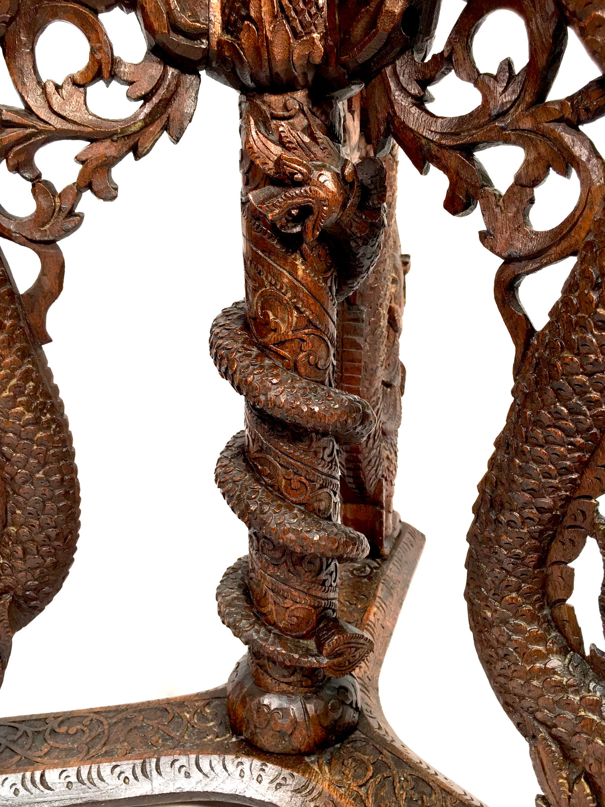 Antique 19th Century Burmese Carved Wooden Dragon & Serpent Octagonal Side Table