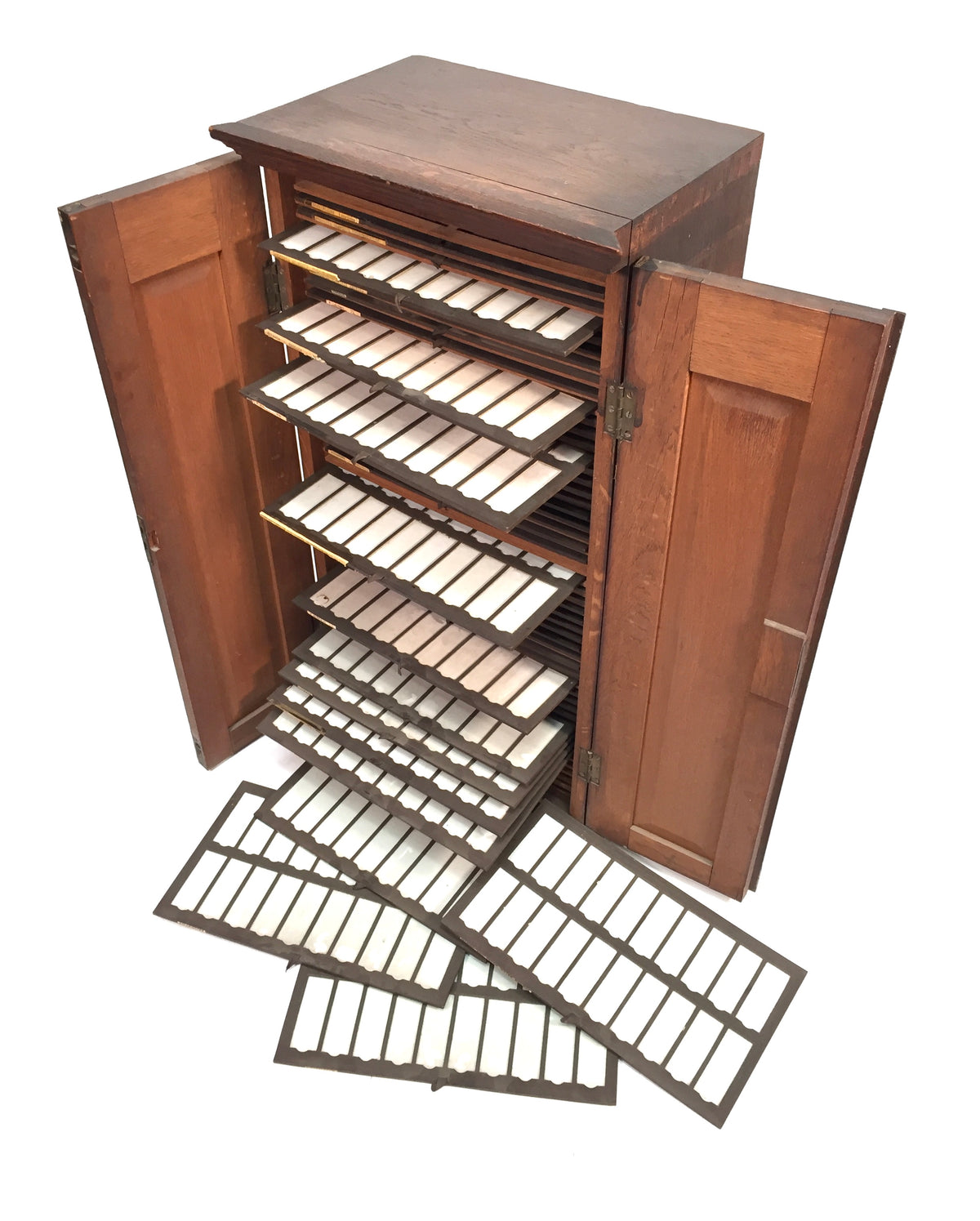 Antique Large Wooden Microscope Slide Collectors Cabinet Box / Holds 920 Slides