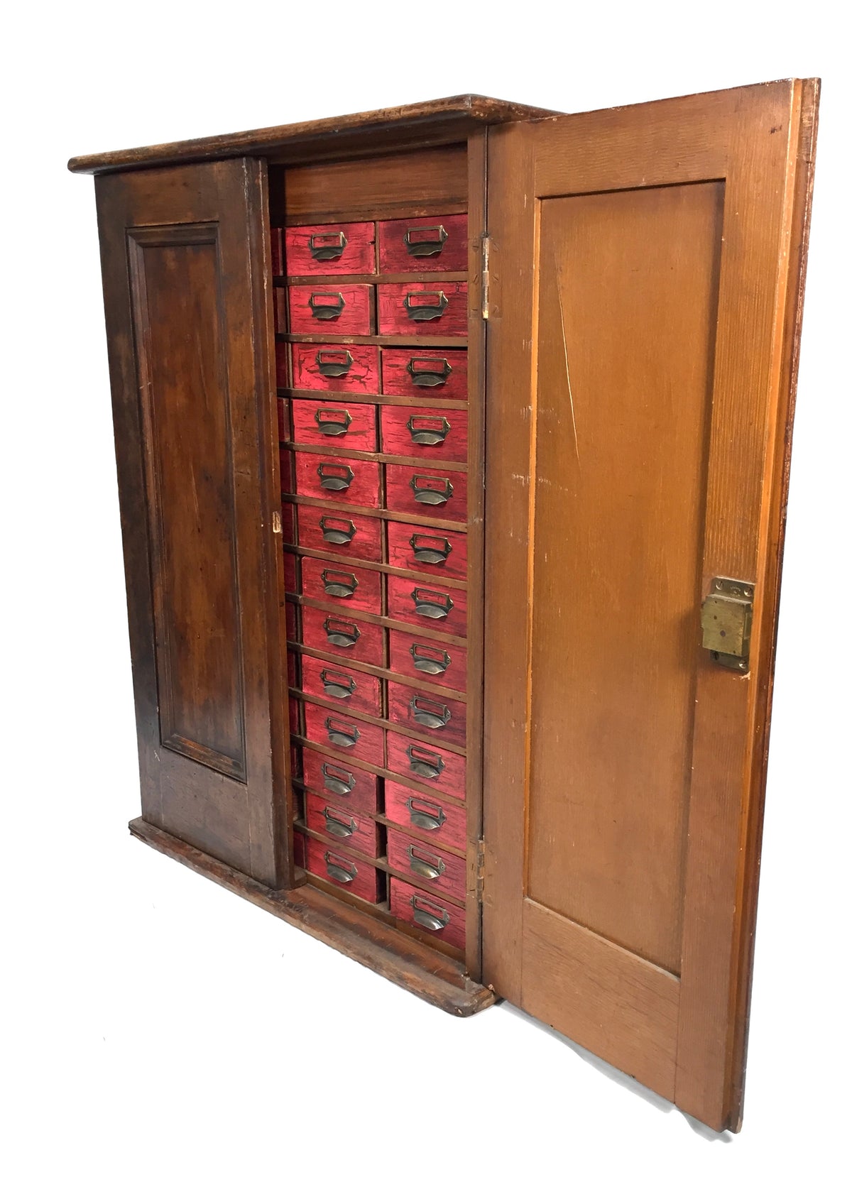 Antique Large Floor Standing Filing Cabinet Cupboard With Drawers Storage & Key