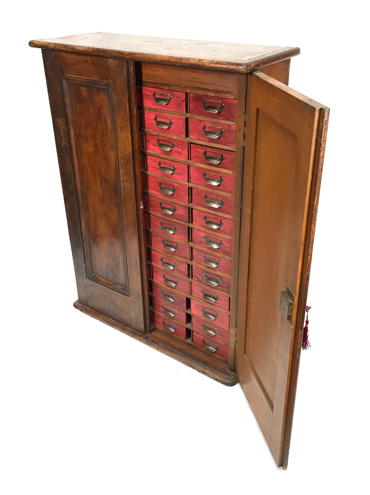 Antique Large Floor Standing Filing Cabinet Cupboard With Drawers Storage & Key