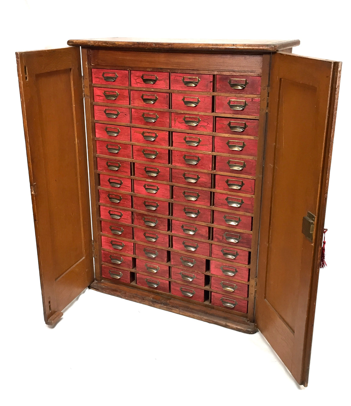 Antique Large Floor Standing Filing Cabinet Cupboard With Drawers Storage & Key