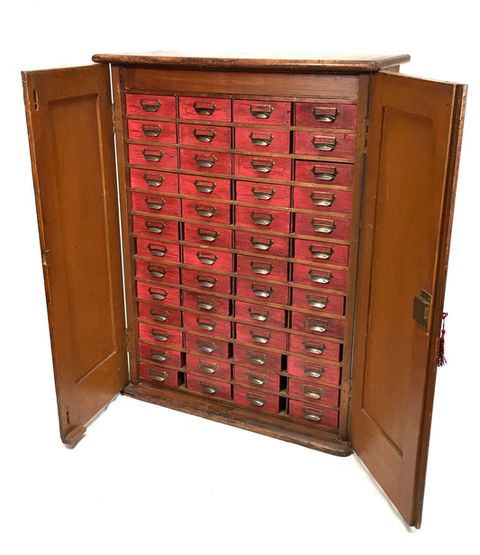 Antique Large Floor Standing Filing Cabinet Cupboard With Drawers Storage & Key