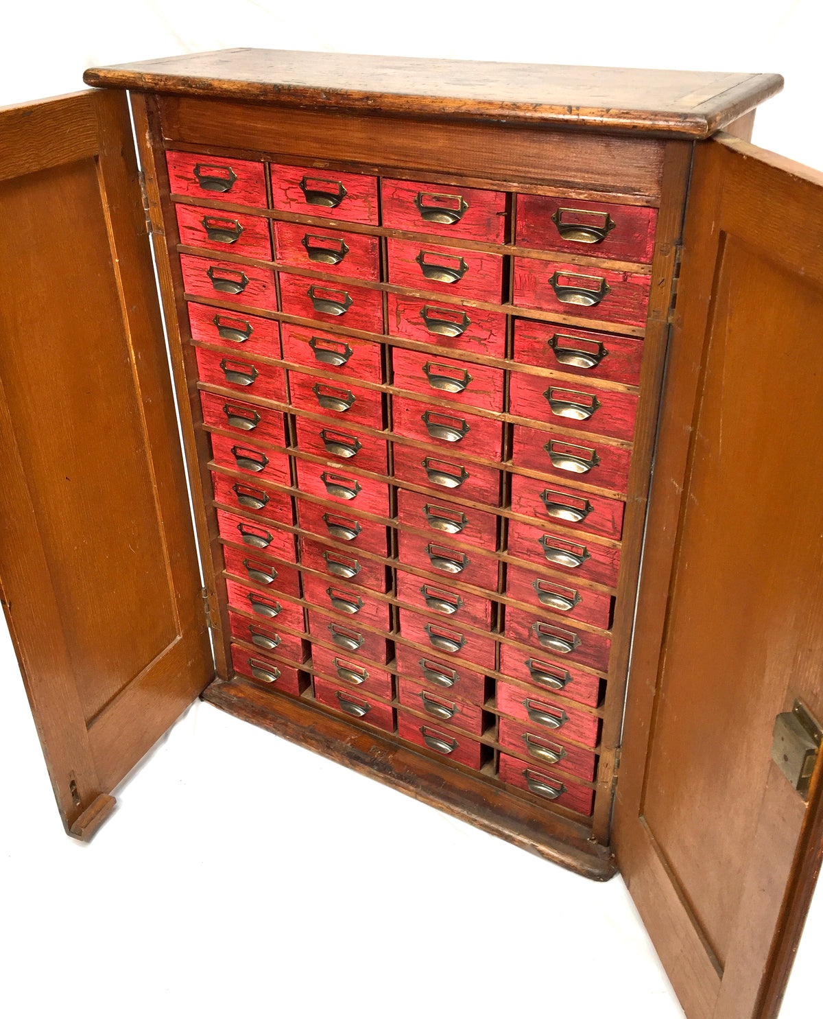 Antique Large Floor Standing Filing Cabinet Cupboard With Drawers Storage & Key