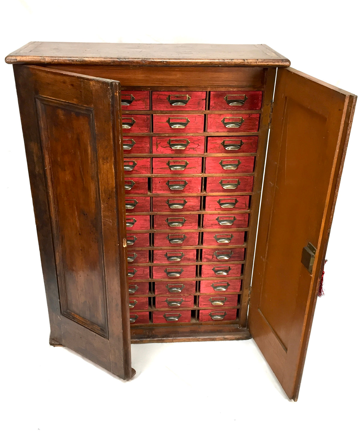 Antique Large Floor Standing Filing Cabinet Cupboard With Drawers Storage & Key