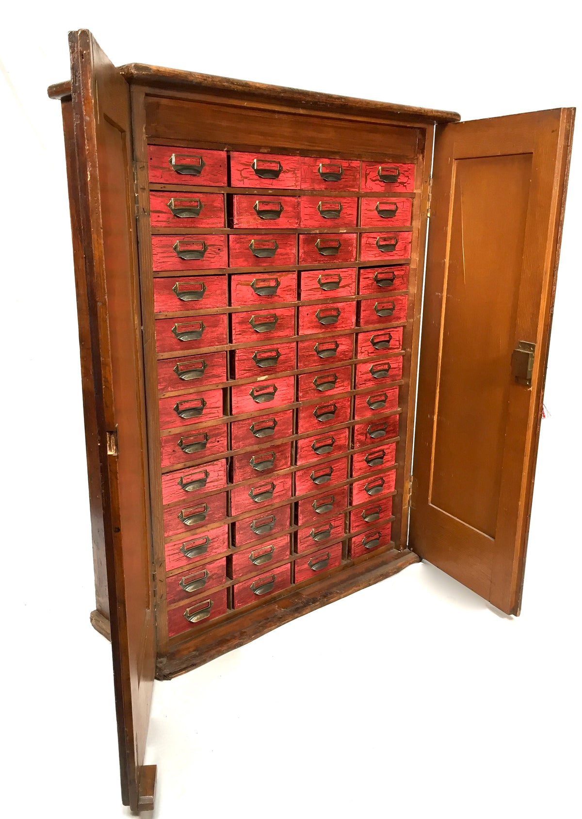 Antique Large Floor Standing Filing Cabinet Cupboard With Drawers Storage & Key