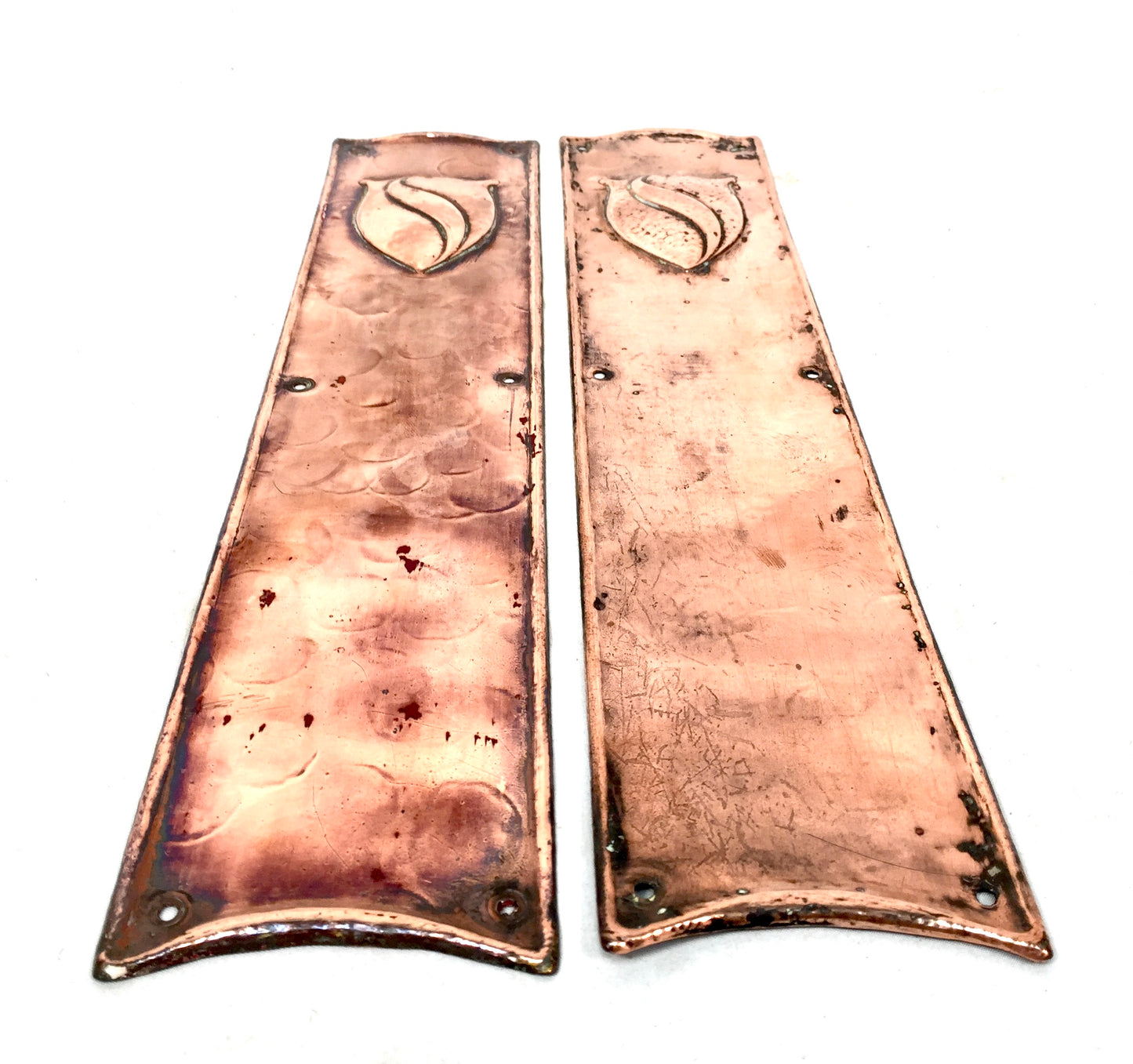 Antique Pair of Door Push Plates Copper Metal / Door Salvage Reclaimed c.1920