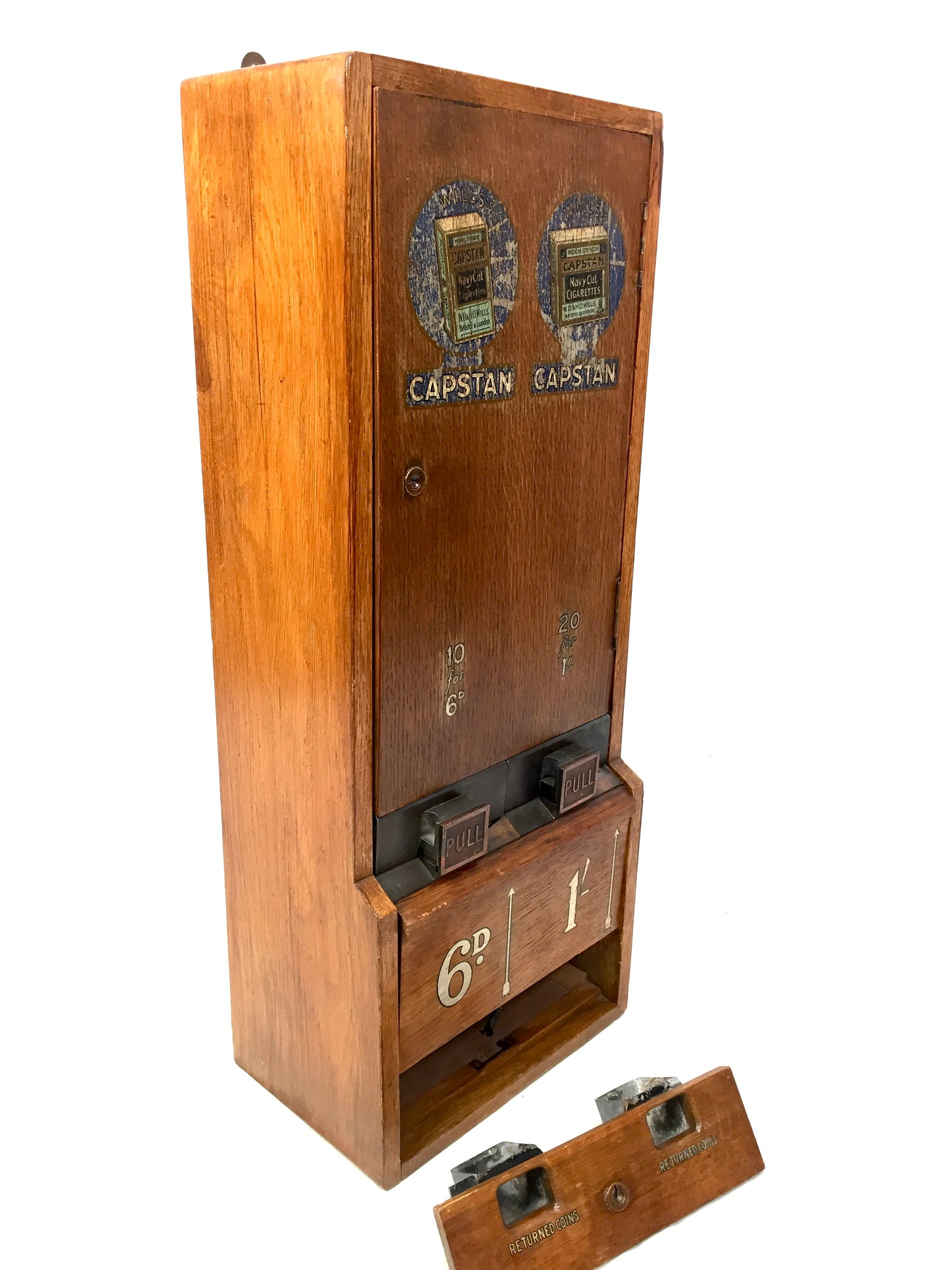 Antique Advertising - Wooden Capstan Double Cigarette Vending Machine c.1940s