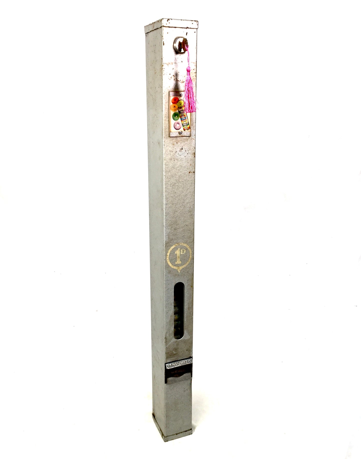 Antique Advertising - Old Penny Operated Metal Sweet Vending Machine Working Key