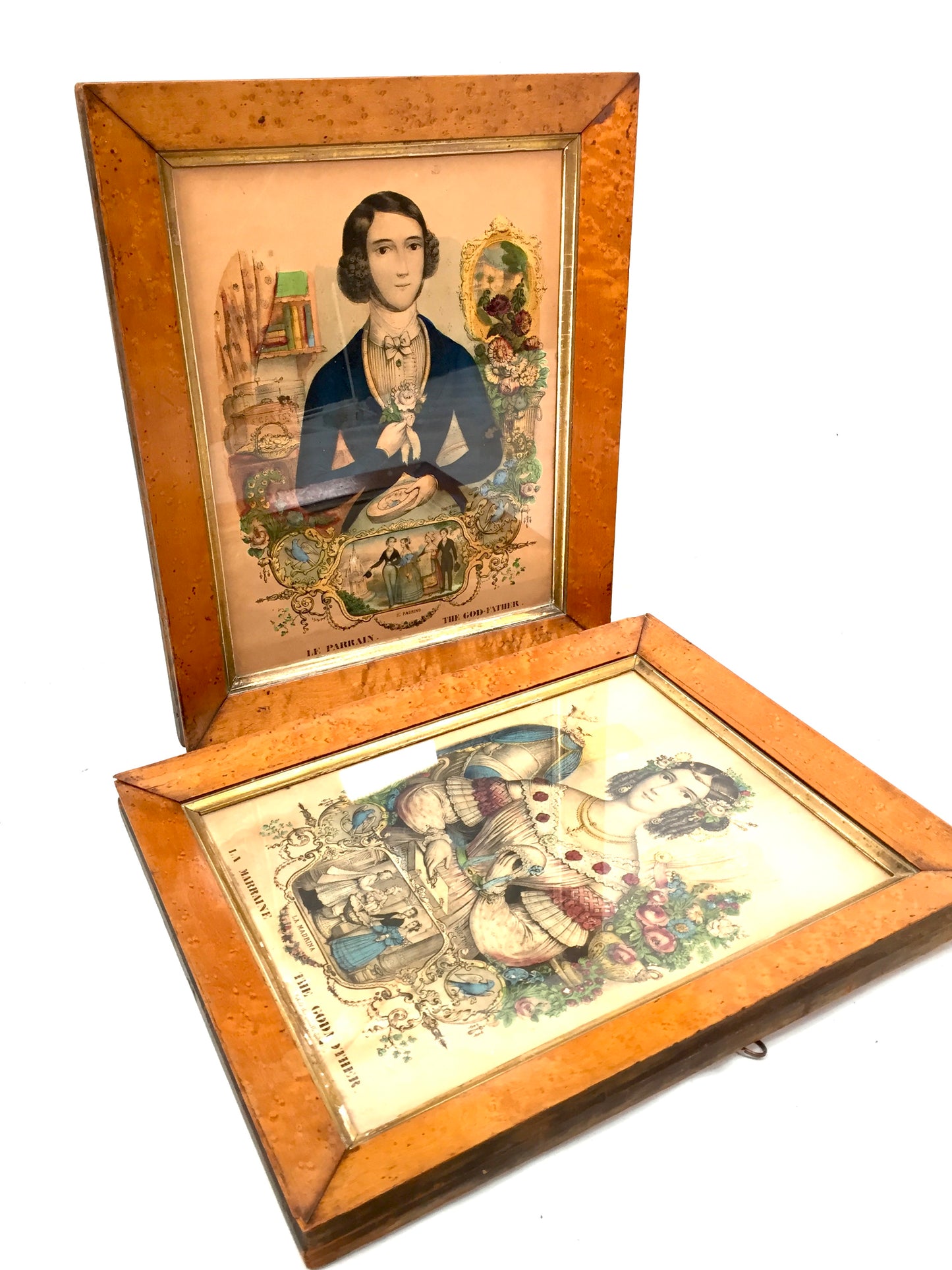 Antique Pair of French Hand Coloured Lithograph Prints Mid 19th Century - Framed