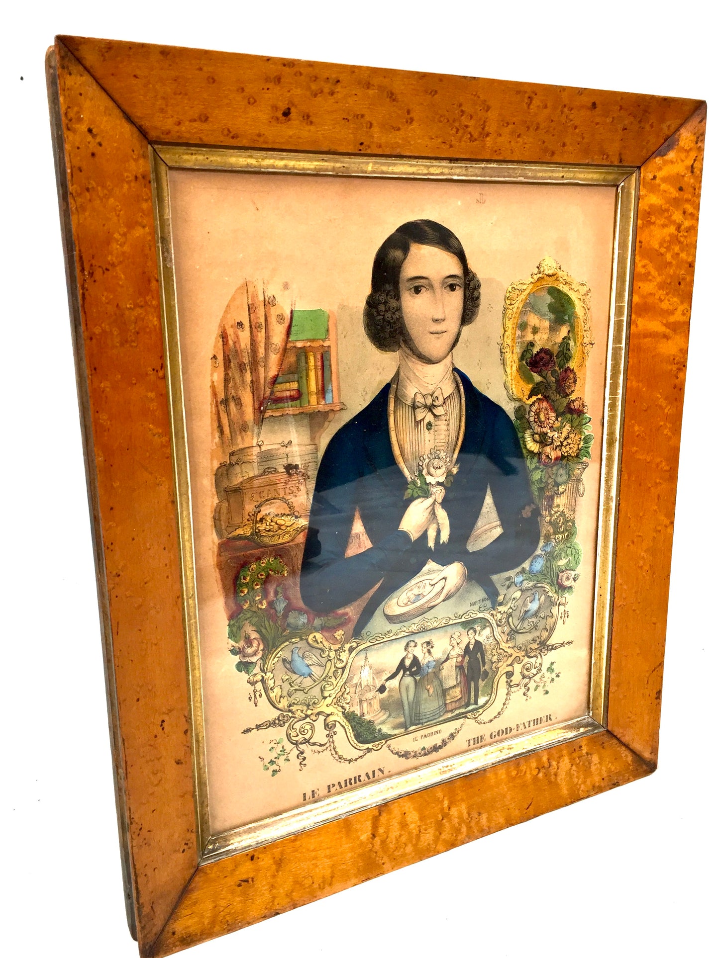 Antique Pair of French Hand Coloured Lithograph Prints Mid 19th Century - Framed