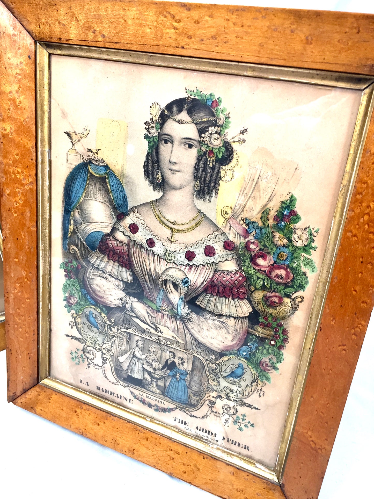 Antique Pair of French Hand Coloured Lithograph Prints Mid 19th Century - Framed