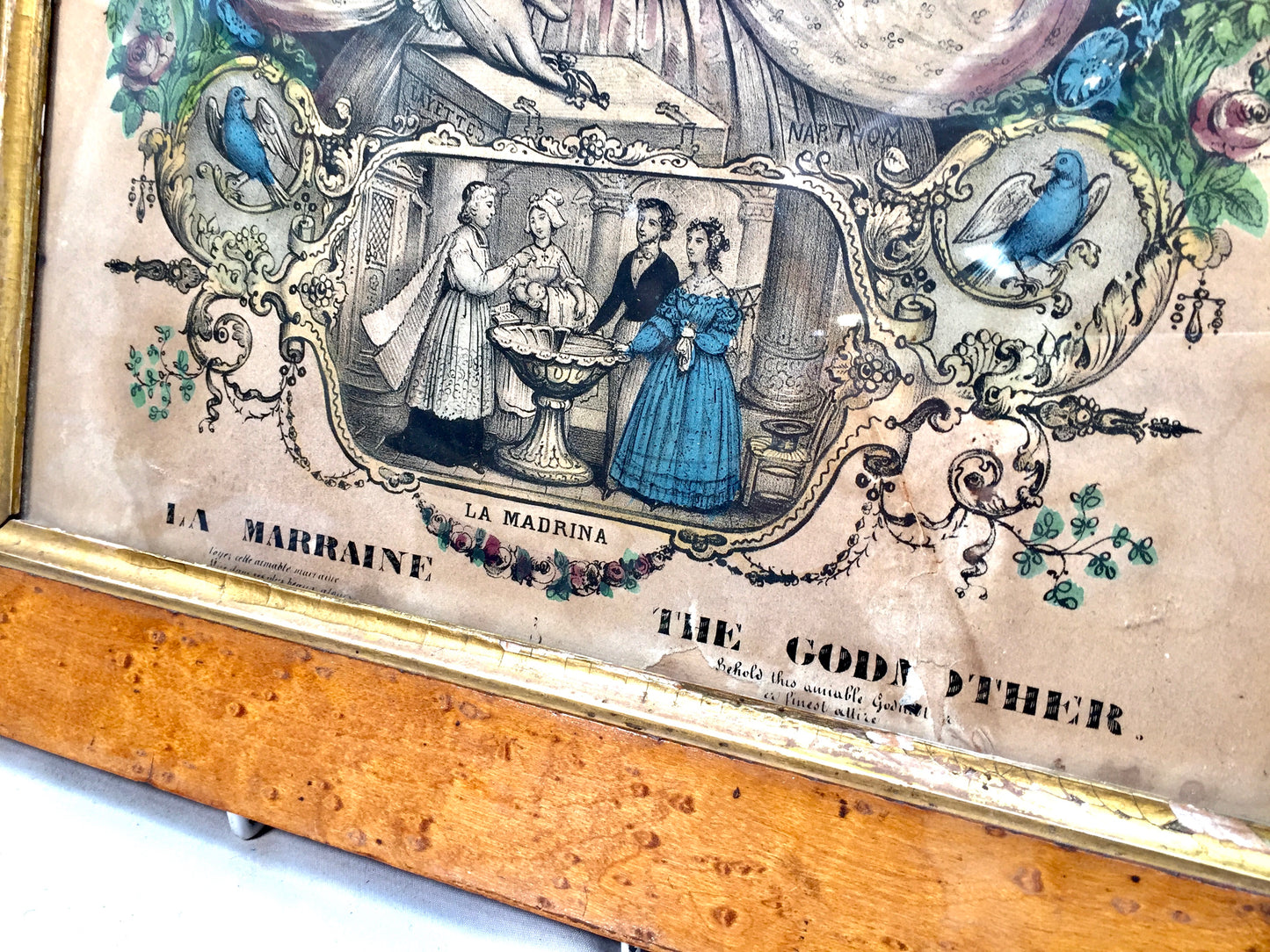 Antique Pair of French Hand Coloured Lithograph Prints Mid 19th Century - Framed