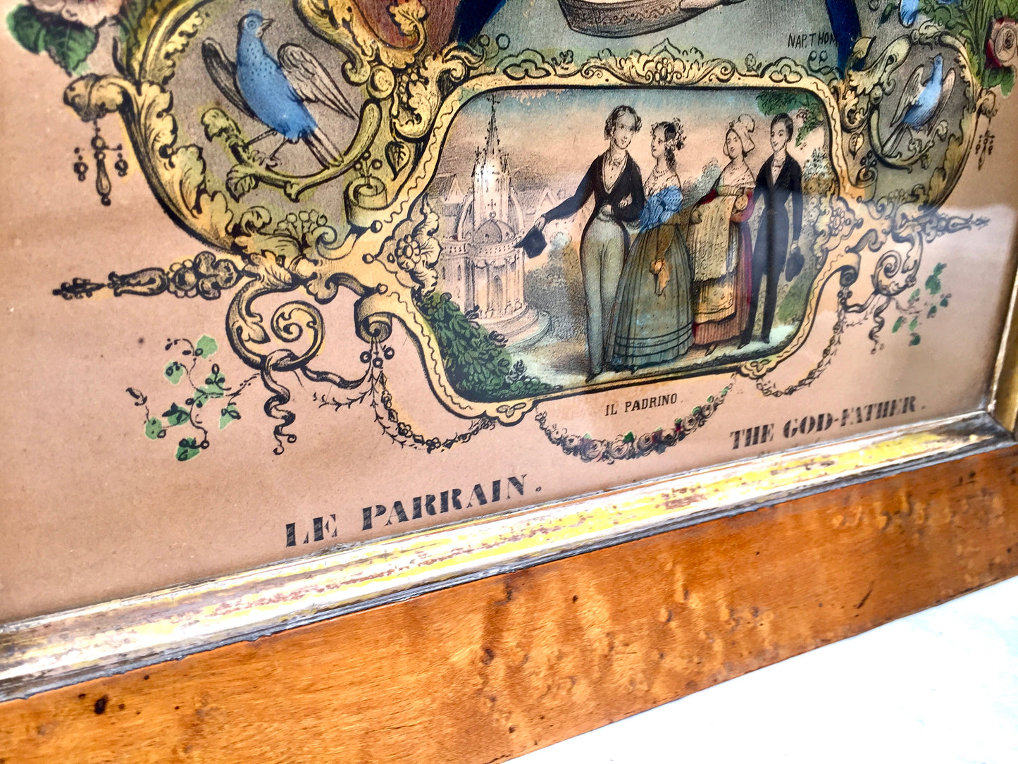 Antique Pair of French Hand Coloured Lithograph Prints Mid 19th Century - Framed